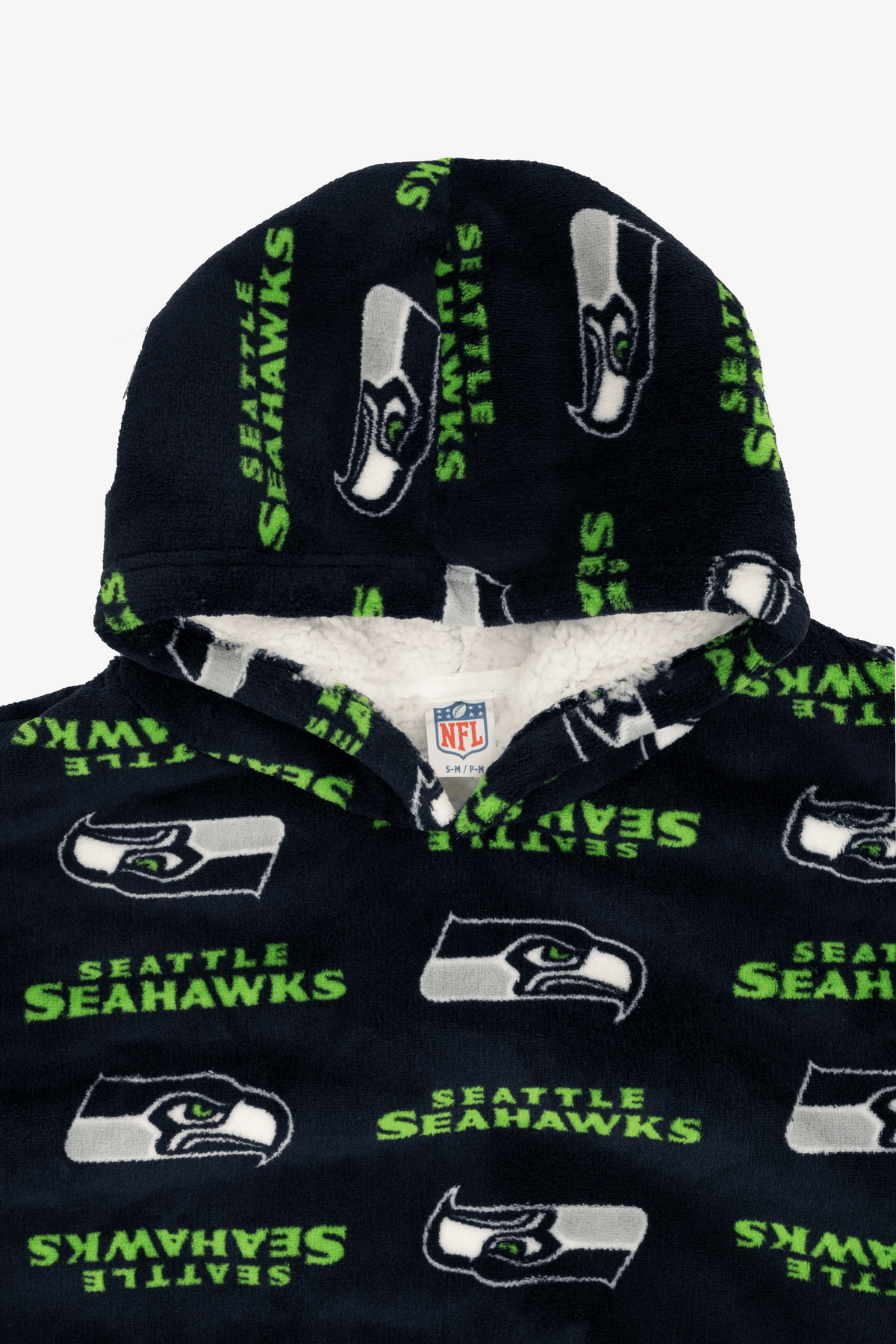 NFL Youth Seattle Seahawks Coral Fleece Blanket Hoodie, Oversized Kids Wearable Blanket, Sherpa Lined, S/M-M/L