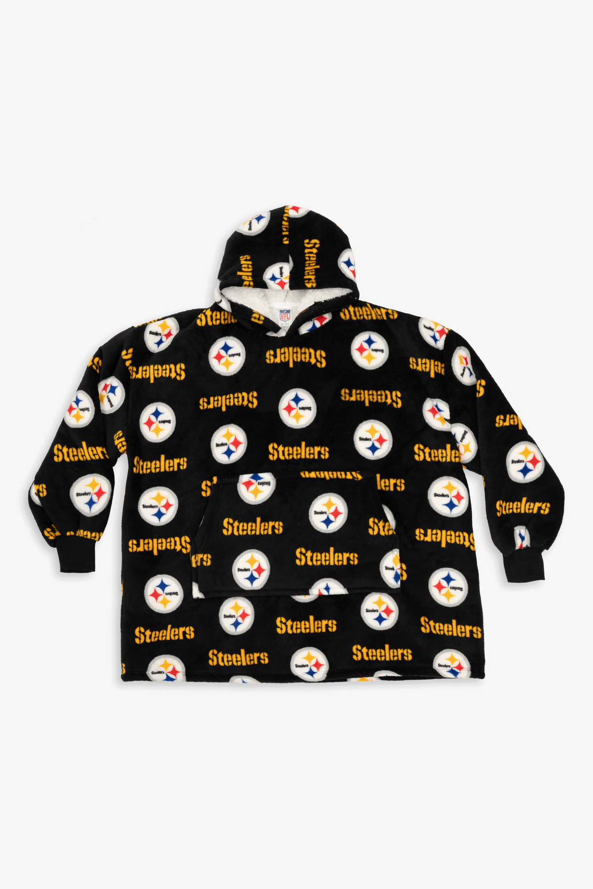 NFL Youth Pittsburgh Steelers Coral Fleece Blanket Hoodie, Oversized Kids Wearable Blanket, Sherpa Lined, S/M-L/XL