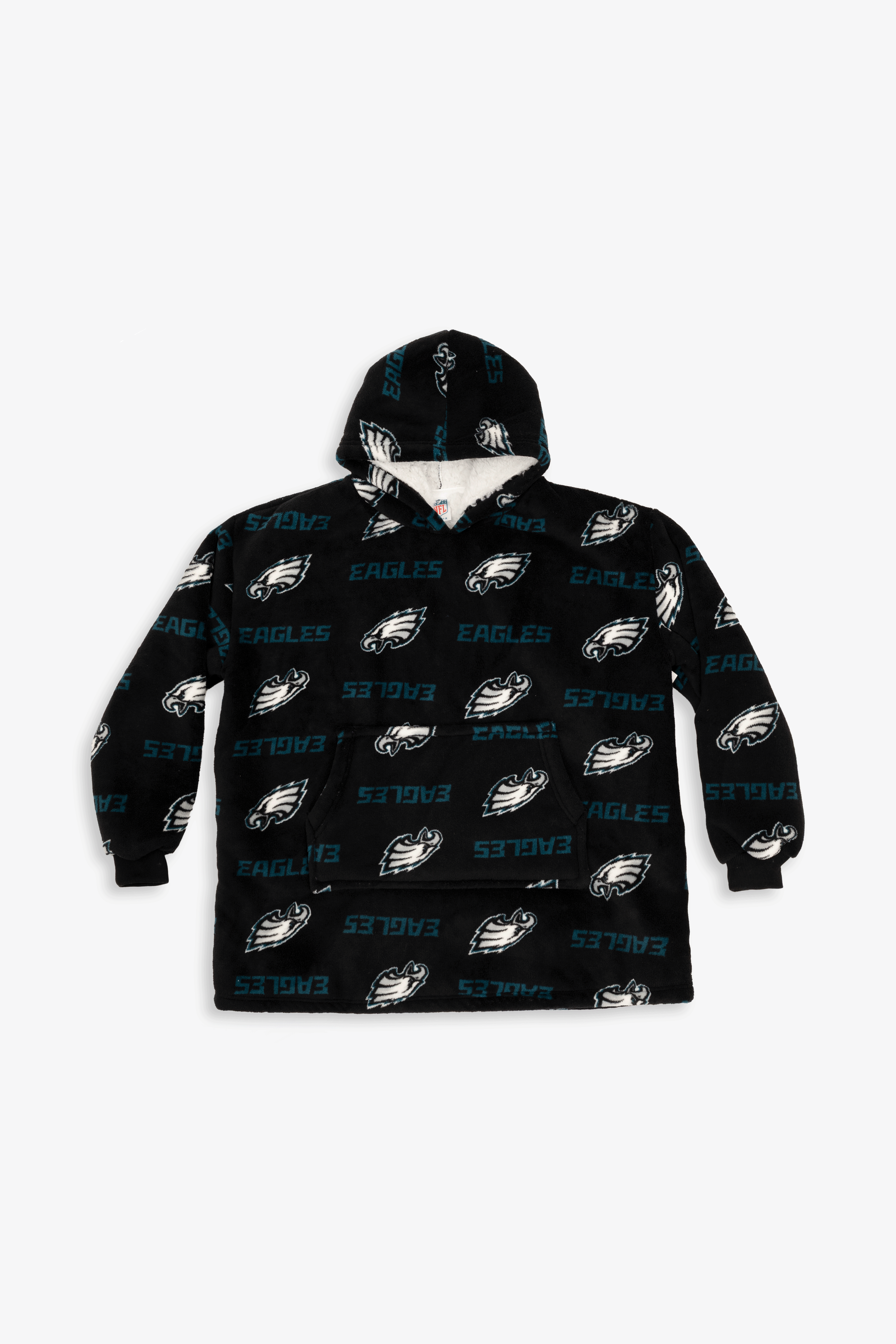 NFL Youth Philadelphia Eagles Coral Fleece Blanket Hoodie, Oversized Kids Wearable Blanket, Sherpa Lined, S/M-L/XL
