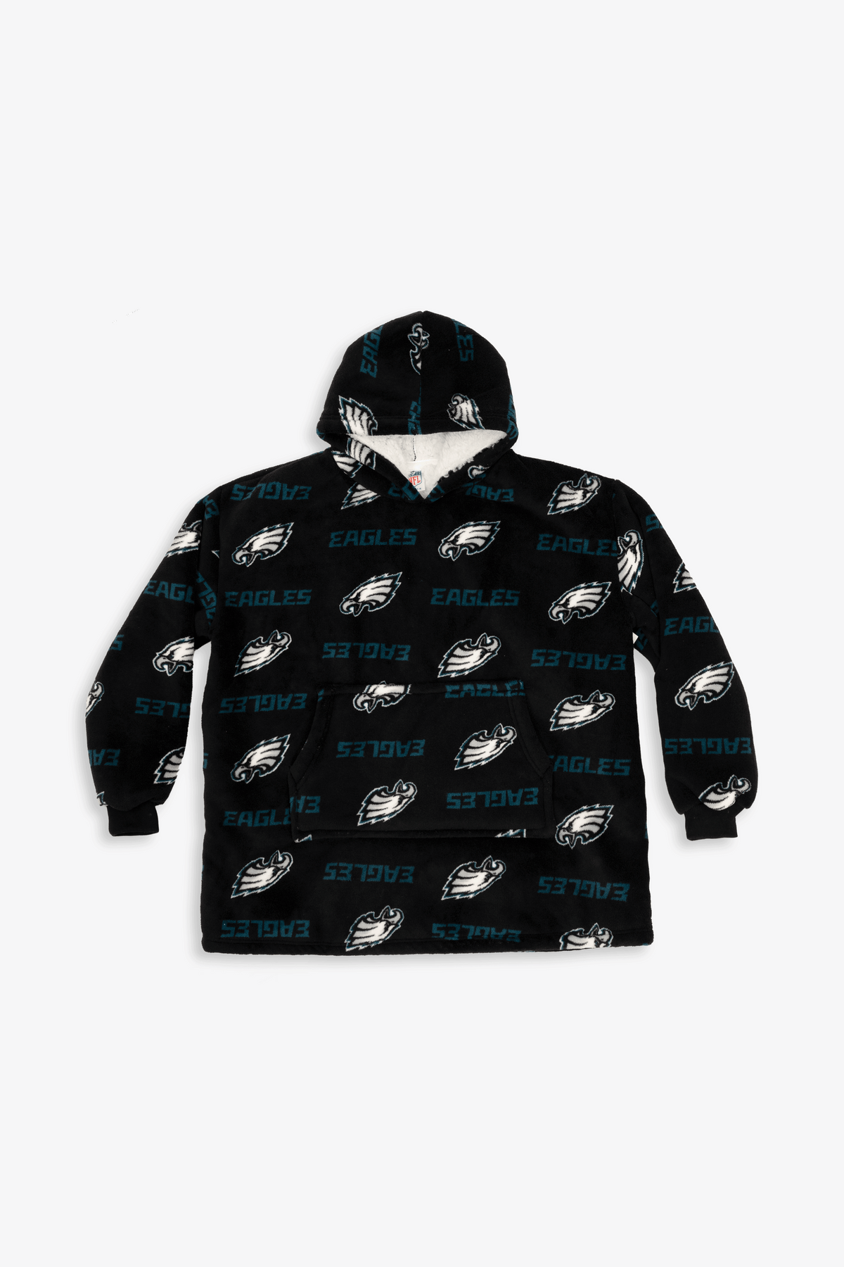 NFL Youth Philadelphia Eagles Coral Fleece Blanket Hoodie, Oversized Kids Wearable Blanket, Sherpa Lined, S/M-L/XL