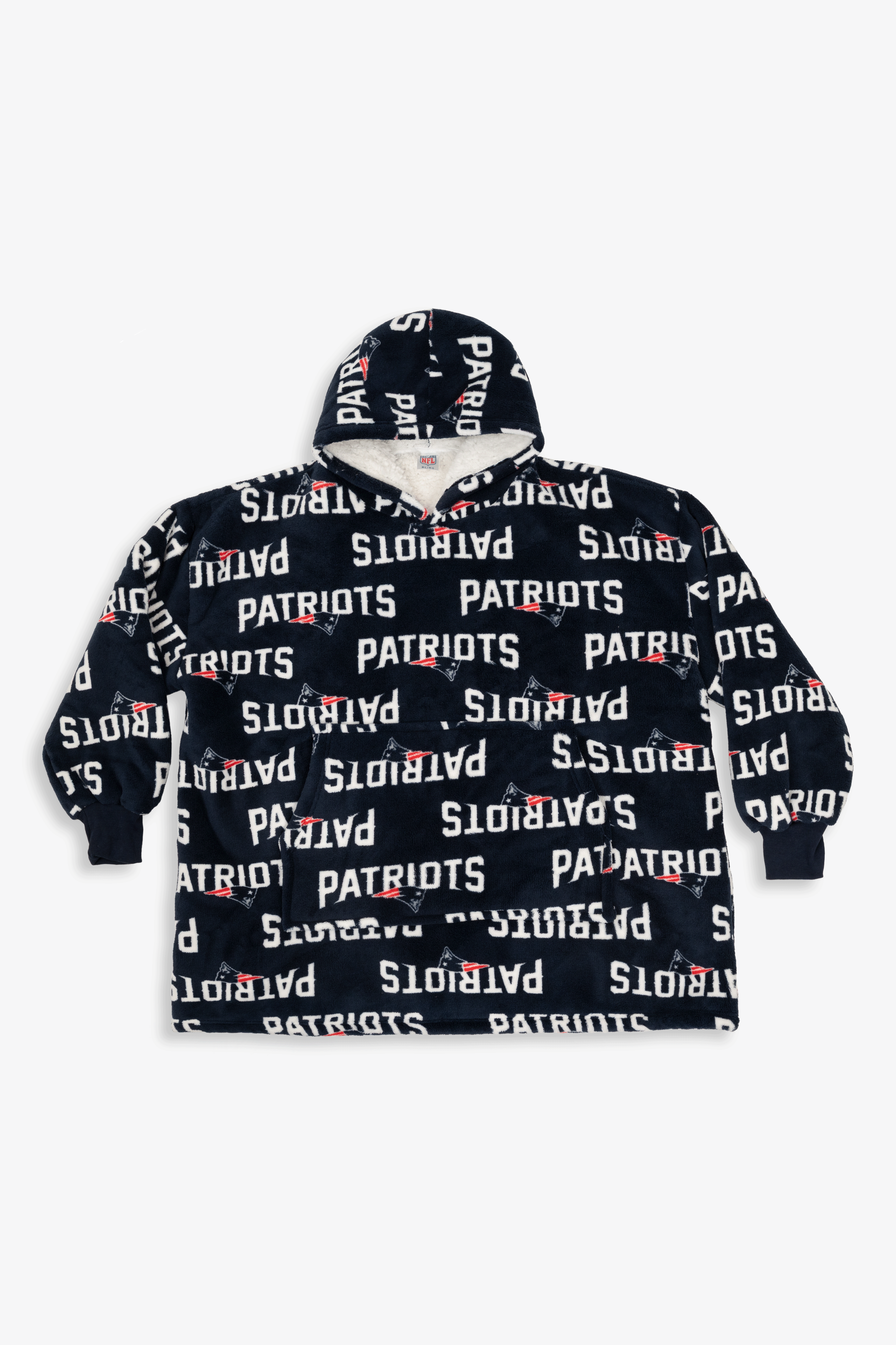 NFL Youth New England Patriots Coral Fleece Blanket Hoodie, Oversized Kids Wearable Blanket, Sherpa Lined, S/M-M/L