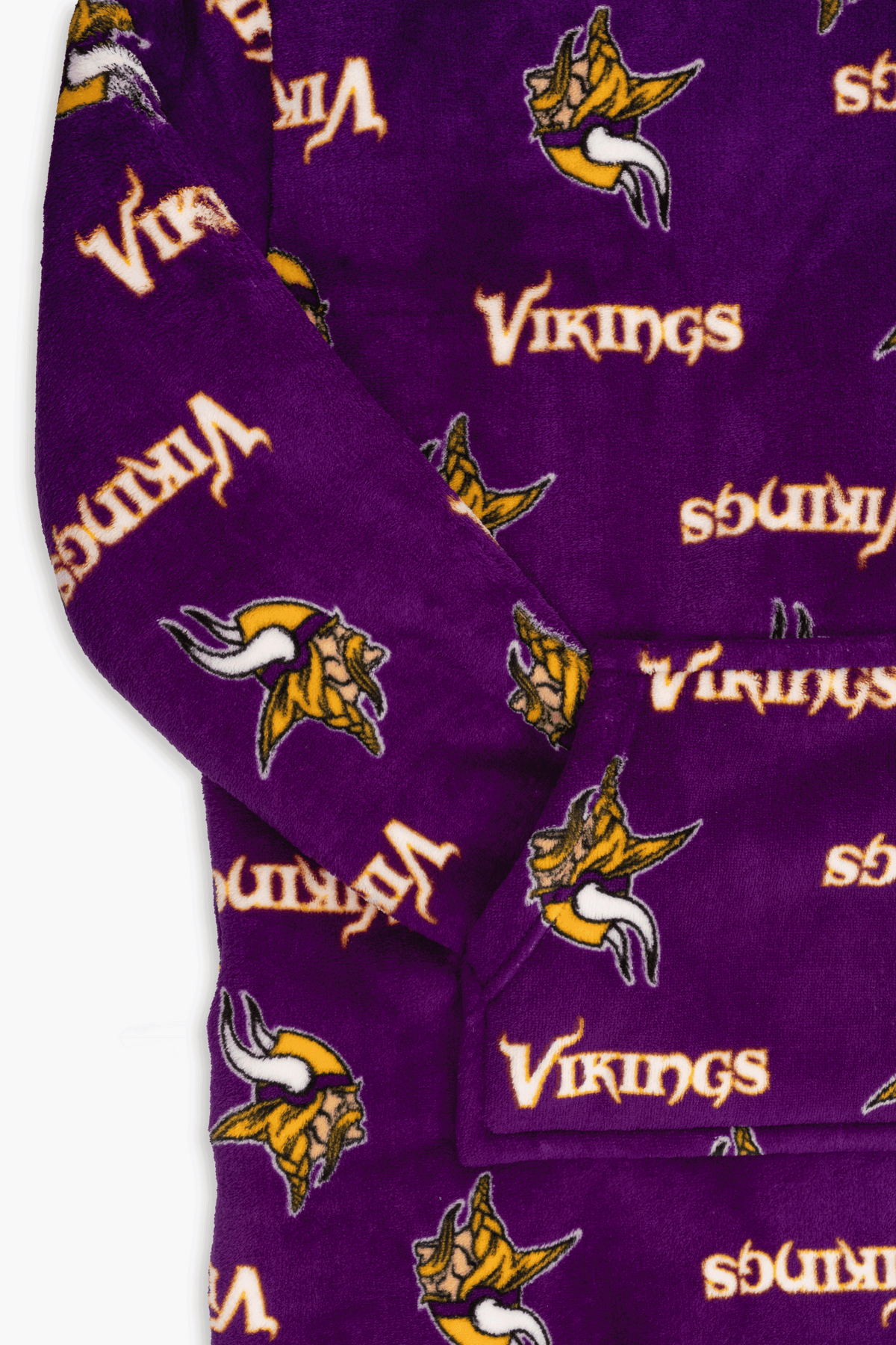 NFL Youth Minnesota Vikings Coral Fleece Blanket Hoodie, Oversized Kids Wearable Blanket, Sherpa Lined, S/M-M/L