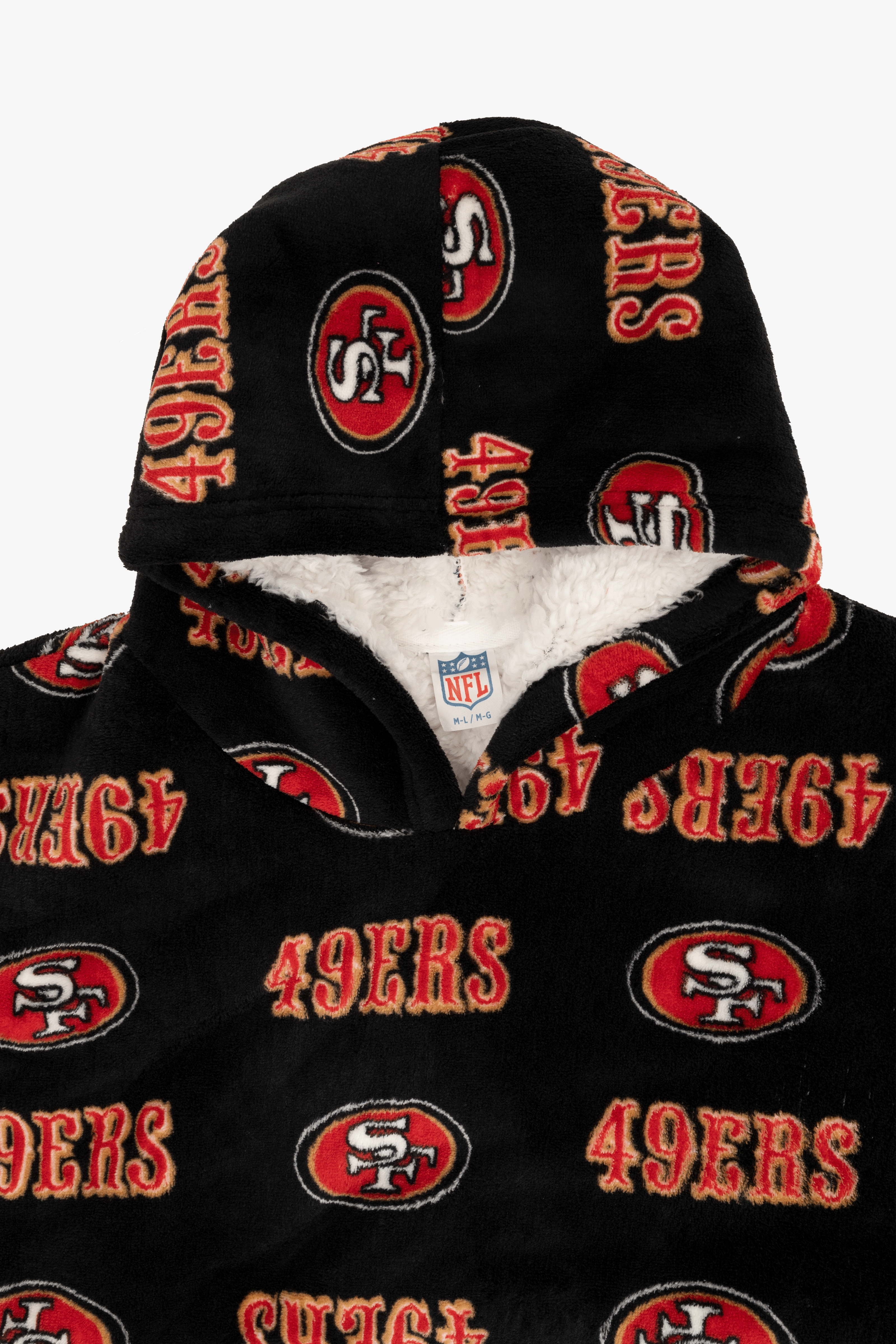 NFL Youth San Francisco 49ers Coral Fleece Blanket Hoodie, Oversized Kids Wearable Blanket, Sherpa Lined, S/M-L/XL