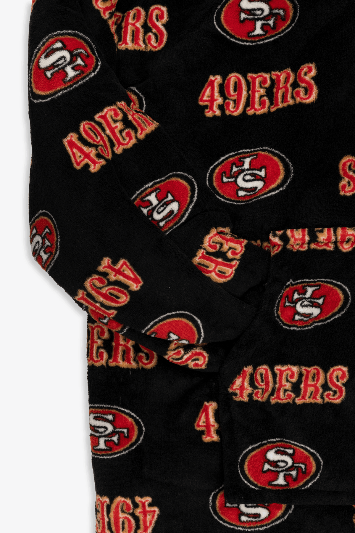 NFL Youth San Francisco 49ers Coral Fleece Blanket Hoodie, Oversized Kids Wearable Blanket, Sherpa Lined, S/M-L/XL