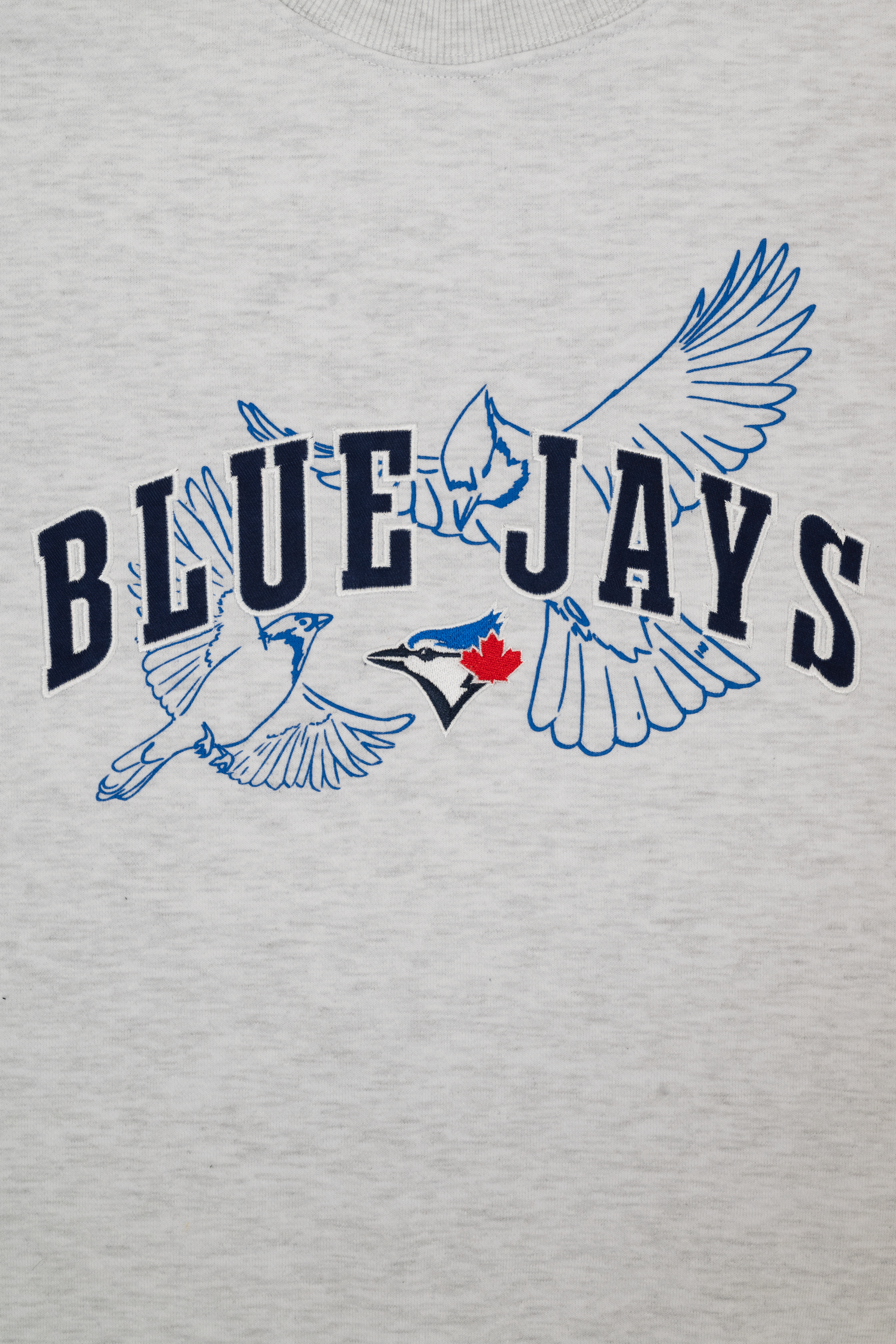 Toronto Blue Jays Crewneck Sweatshirt with Varsity Twill Lettering, Embroidered MLB French Terry Sweater, S-XXL