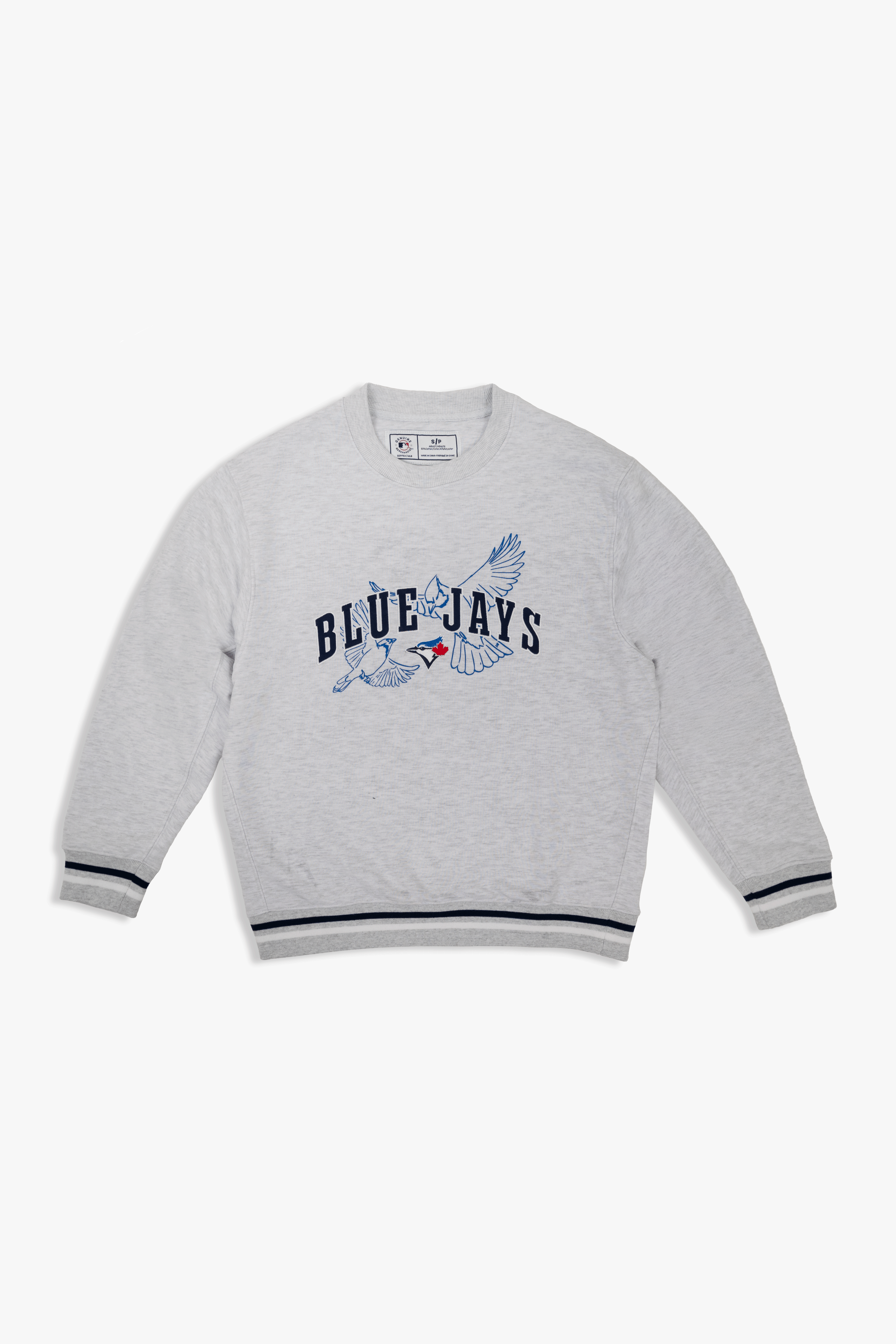 Toronto Blue Jays Crewneck Sweatshirt with Varsity Twill Lettering, Embroidered MLB French Terry Sweater, S-XXL