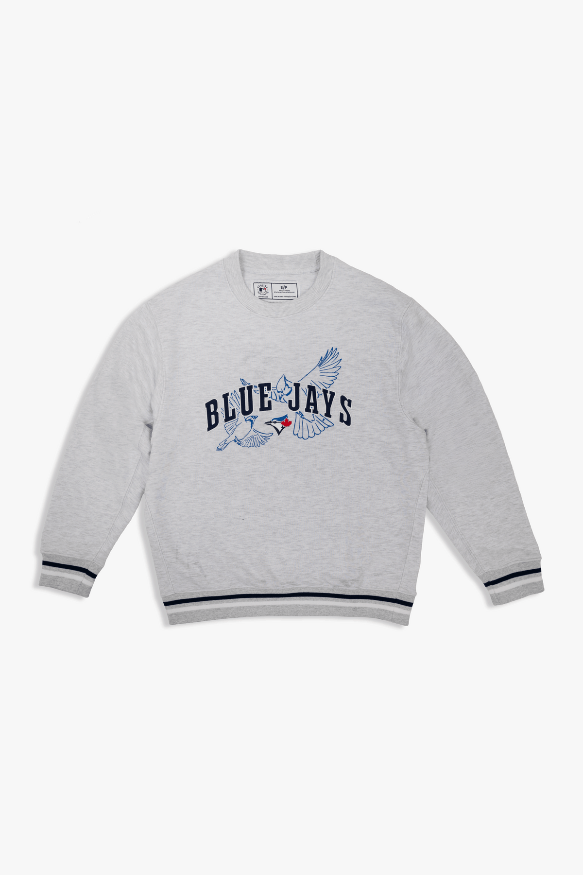 Toronto Blue Jays Crewneck Sweatshirt with Varsity Twill Lettering, Embroidered MLB French Terry Sweater, S-XXL