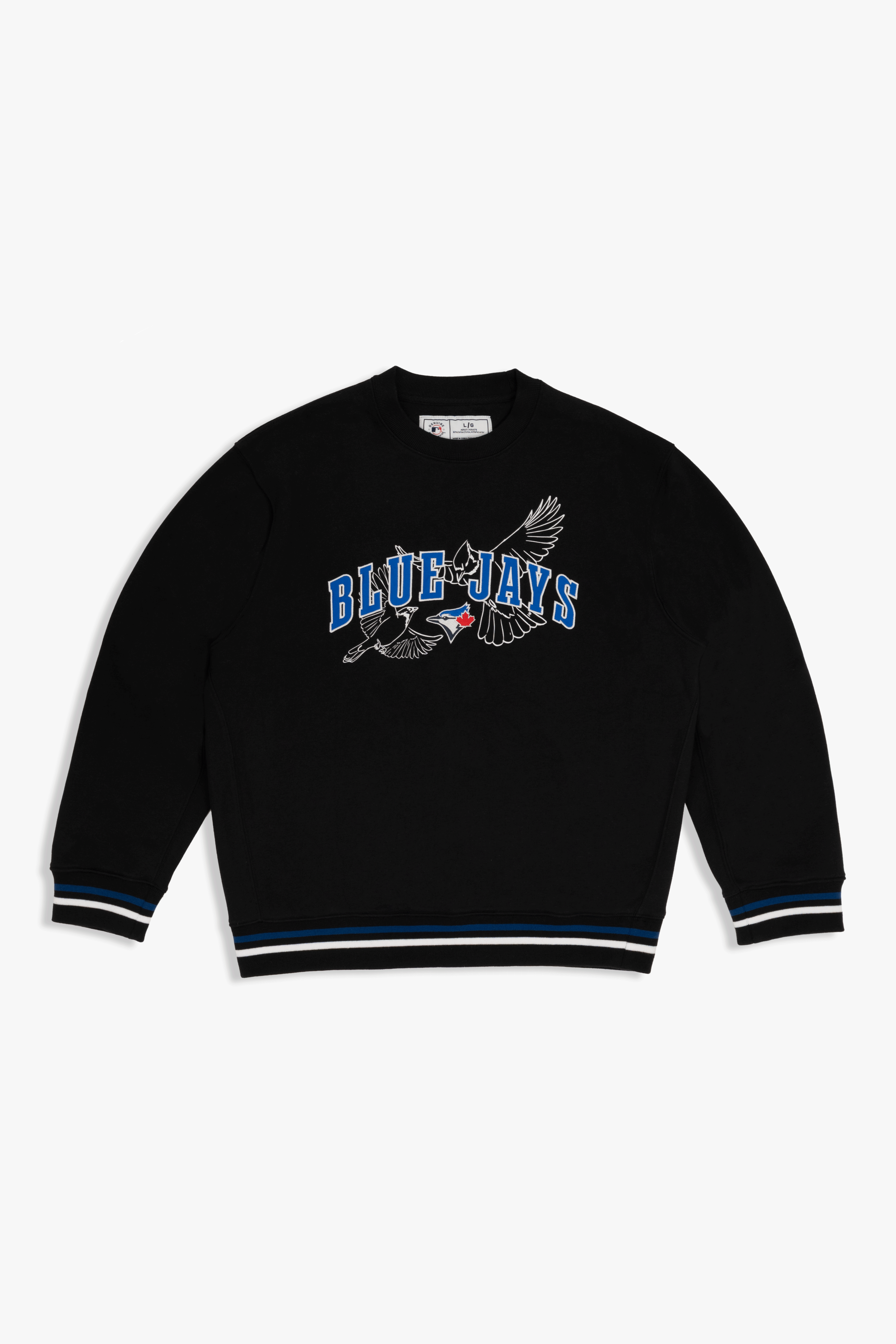 Toronto Blue Jays Crewneck Sweatshirt with Varsity Twill Lettering, Embroidered MLB French Terry Sweater, S-XXL