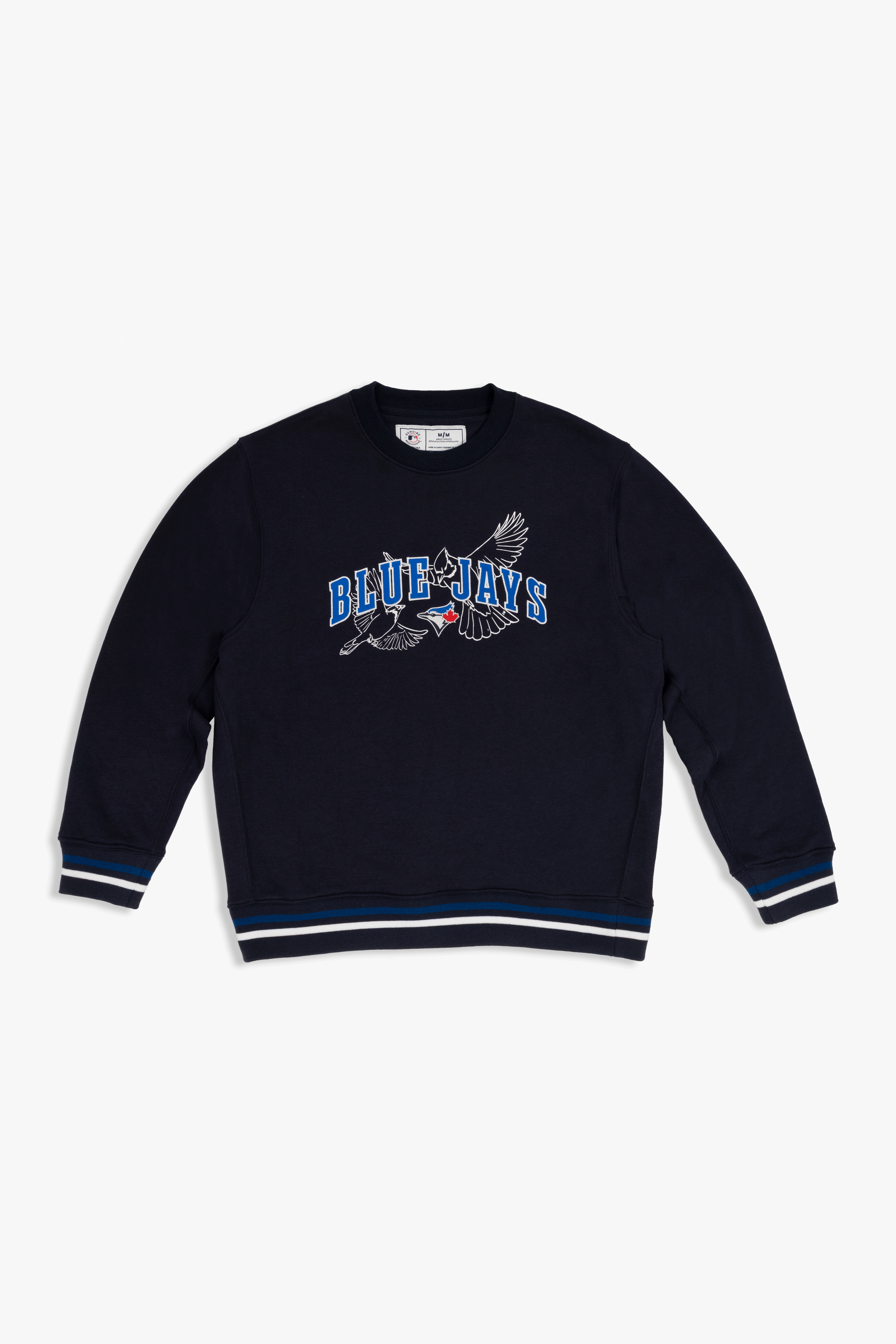 Toronto Blue Jays Crewneck Sweatshirt with Varsity Twill Lettering, Embroidered MLB French Terry Sweater, S-XXL