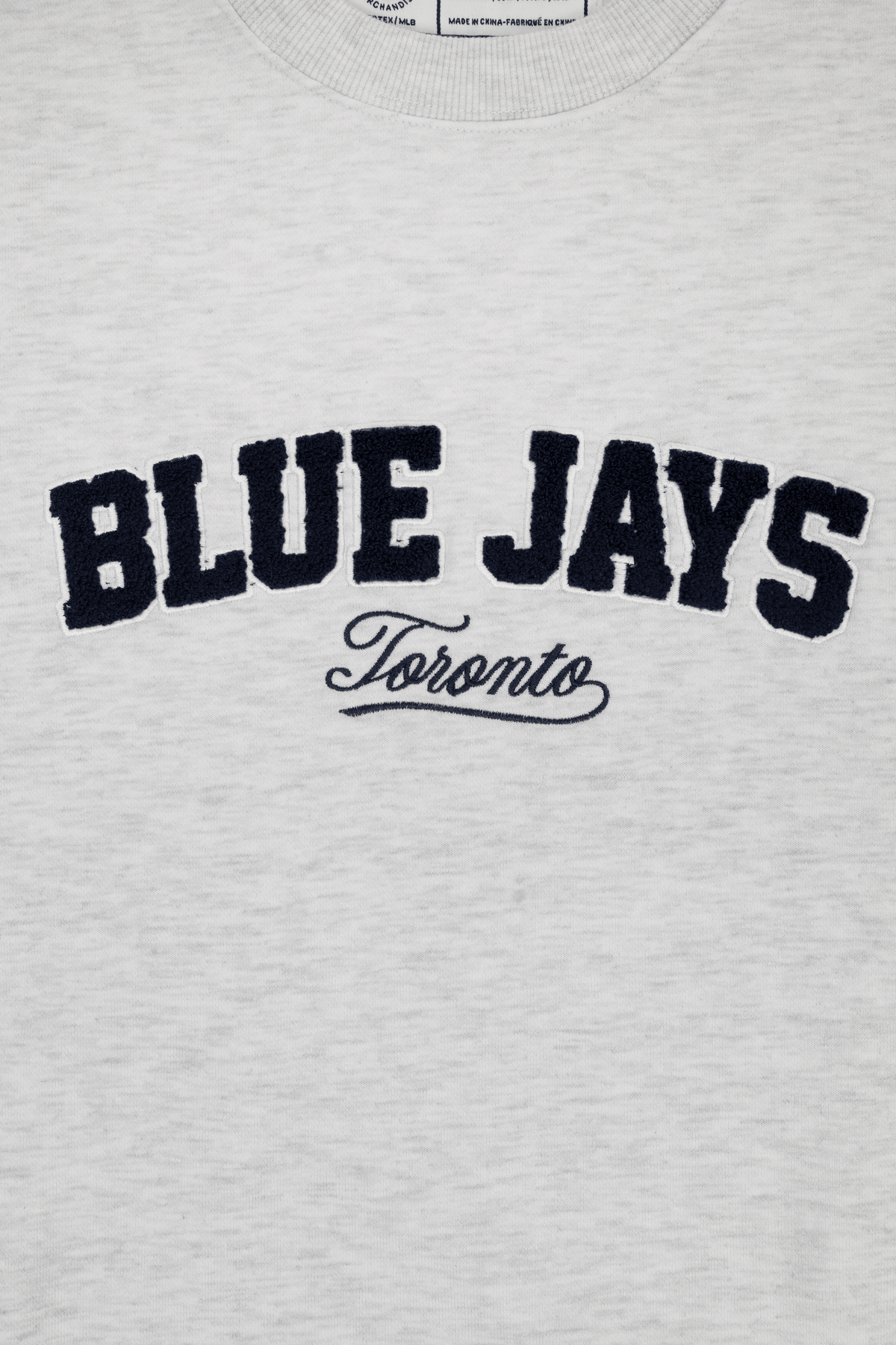 Toronto Blue Jays Crewneck Sweatshirt with Chenille Lettering, Varsity MLB Sweater in French Terry, Grey, S-XXL