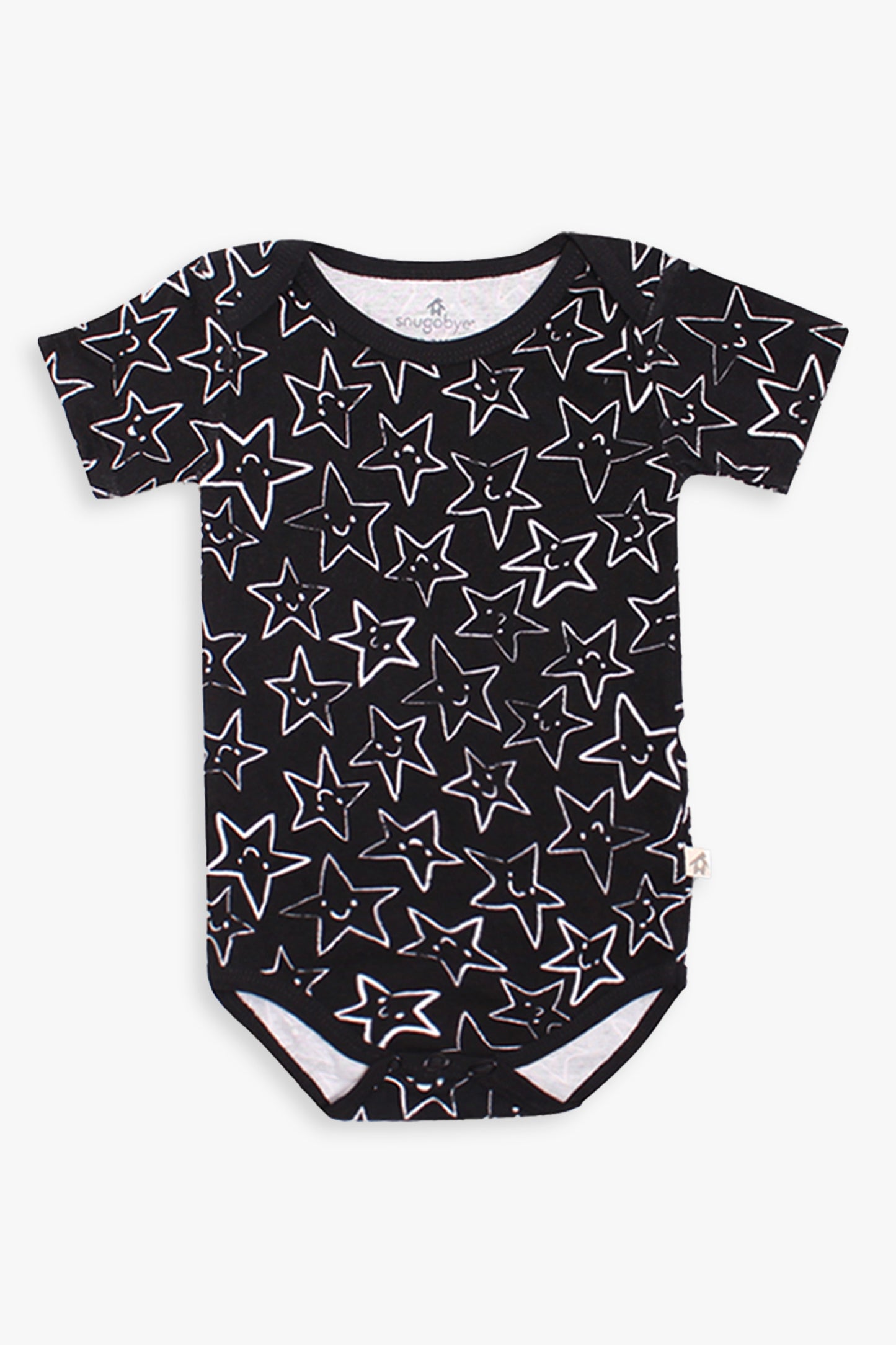 Snugabye Black & White Cloud Stars Sleeve Bodysuit