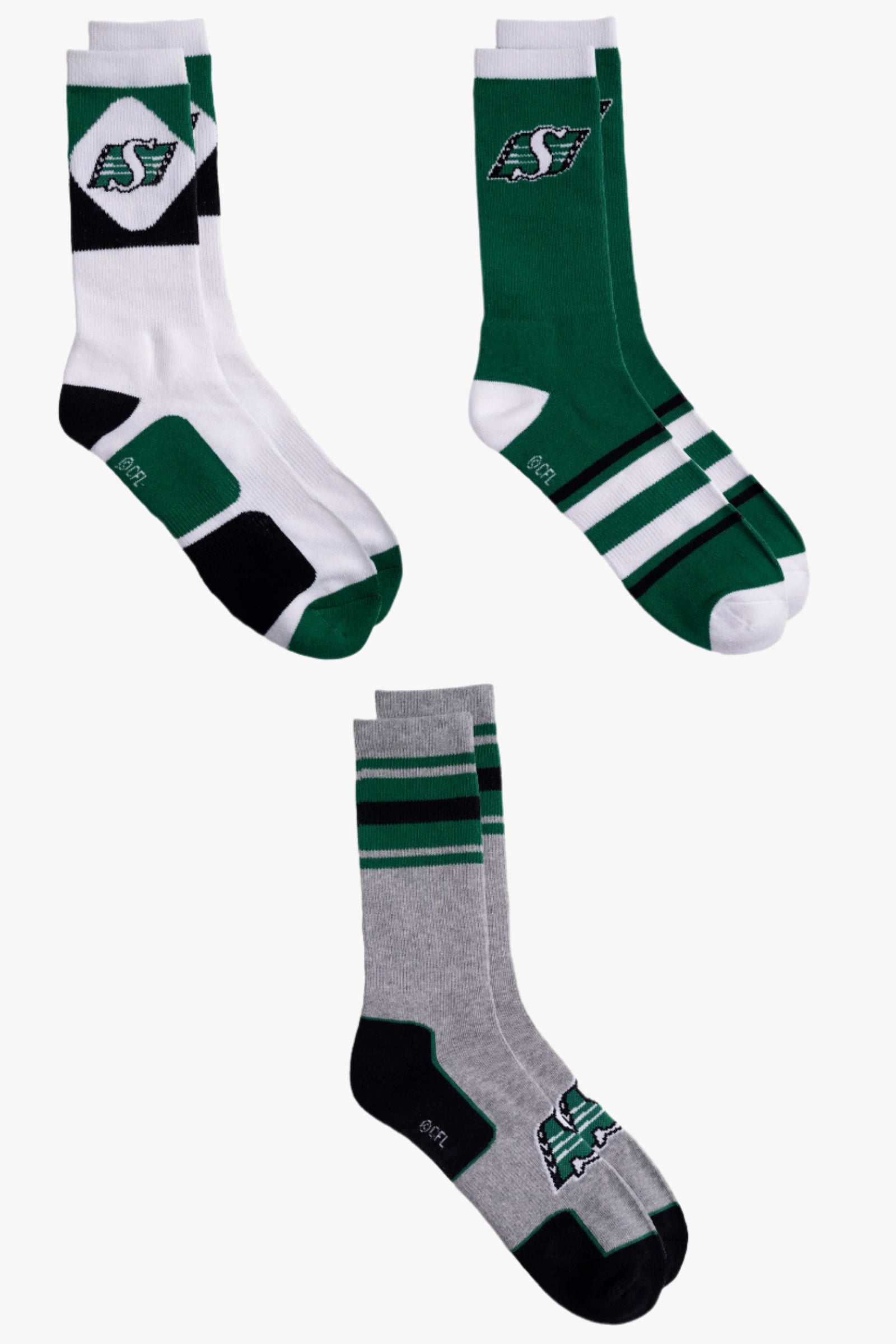 CFL Saskatchewan Roughriders Men's 3-Pack Cotton Crew Socks With Cushioned Sole