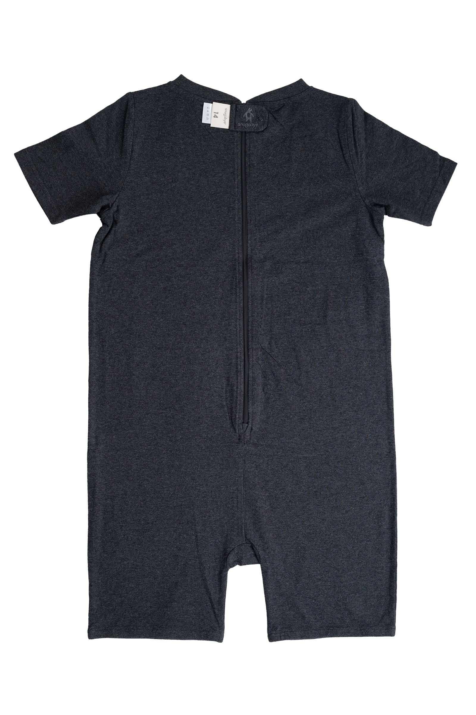 Kids Charcoal Grey Lightweight Organic Cotton Adaptive, Anti-Strip, Back-Zip Romper