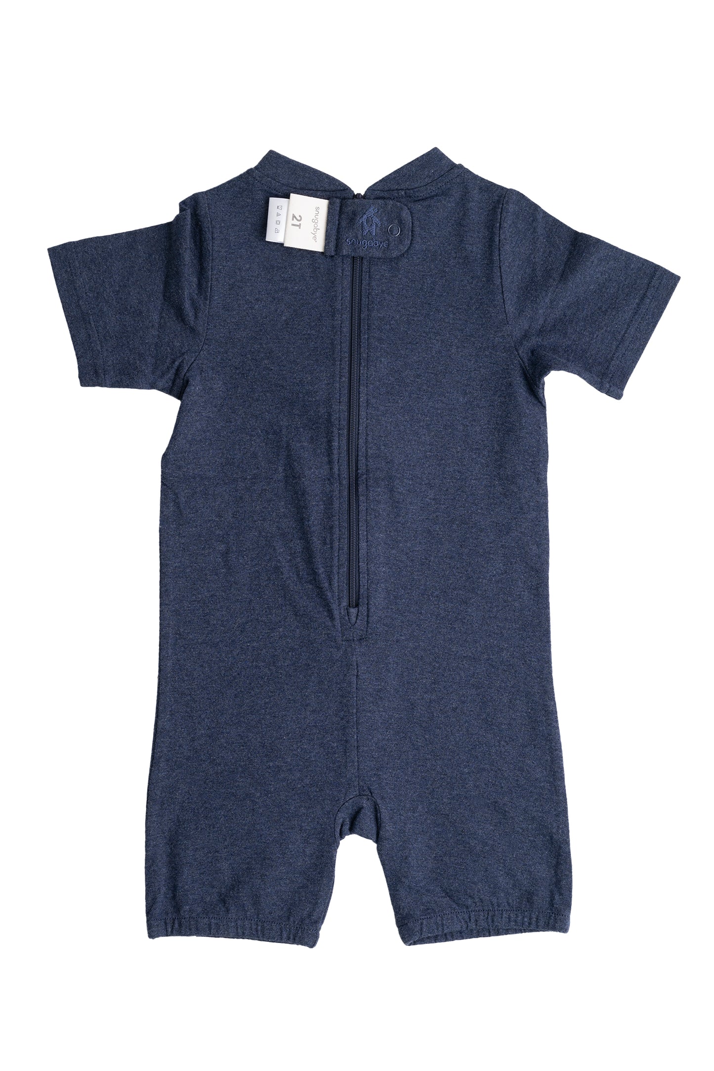 Kids Navy Lightweight Organic Cotton Adaptive, Anti-Strip, Back-Zip Romper