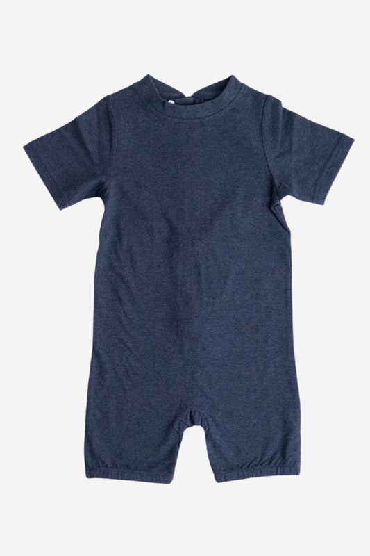 Kids Navy Lightweight Organic Cotton Adaptive, Anti-Strip, Back-Zip Romper