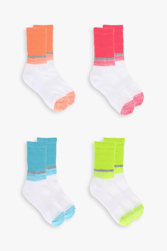 Girls 4-Pack Athletic Crew Socks