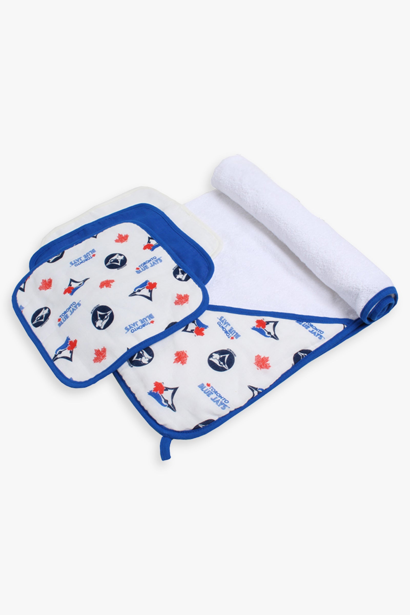 Gertex MLB Toronto Blue Jays 4 Piece Bath Time Gift Bundle (3 Wash Cloths & 1 Hooded Towel)