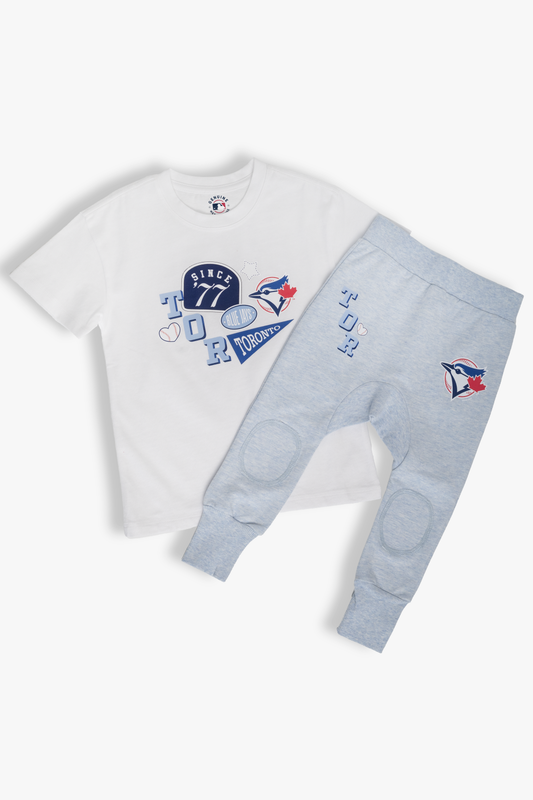Toronto Blue Jays Since '77 Baby Outfit 2-Piece Set, MLB White T-Shirt & Powder Blue French Terry Pants, Boys & Girls, 9M-4T