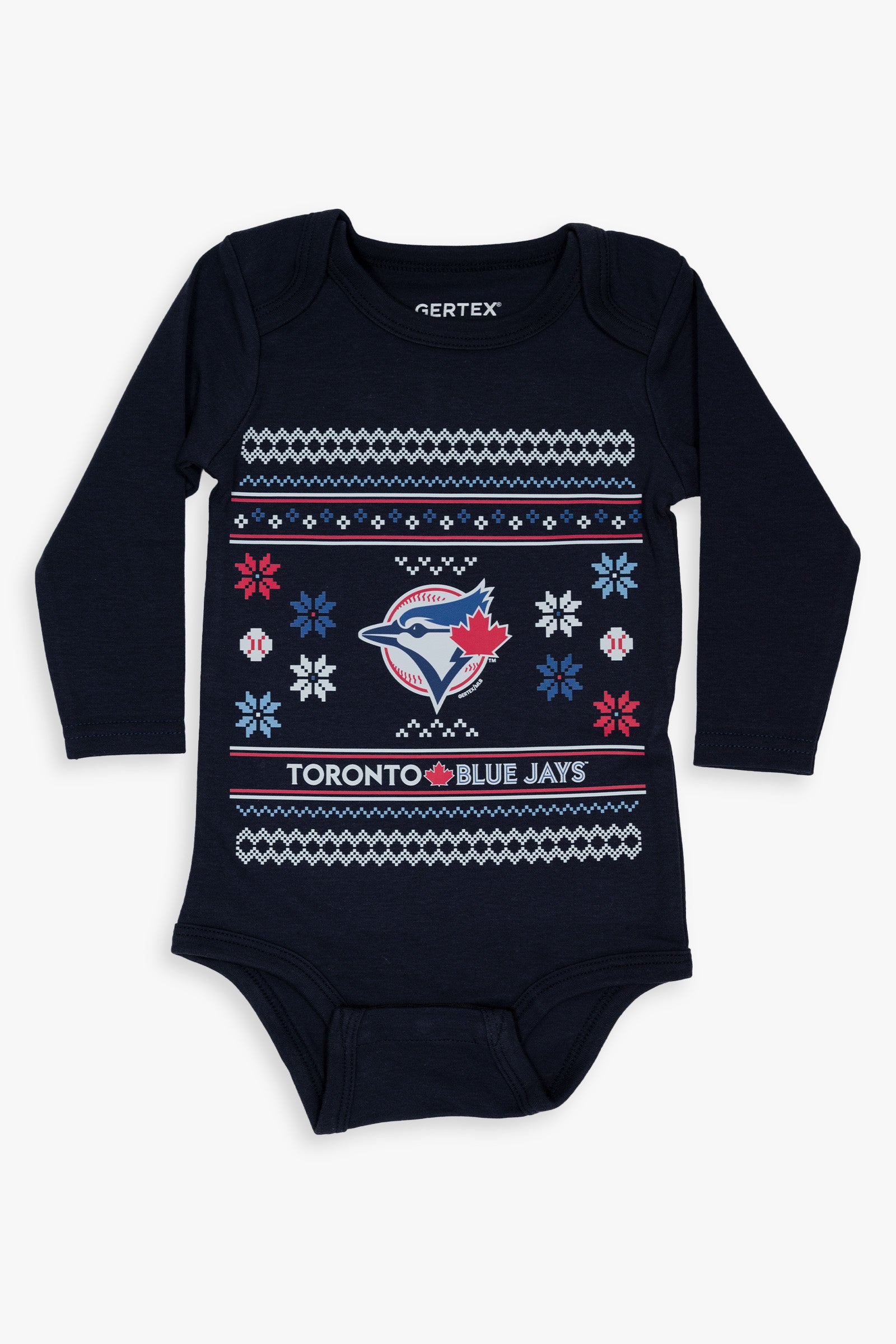 Gertex MLB Toronto Blue Jays Ugly Holiday 100% Organic Long Sleeve Baby Bodysuit