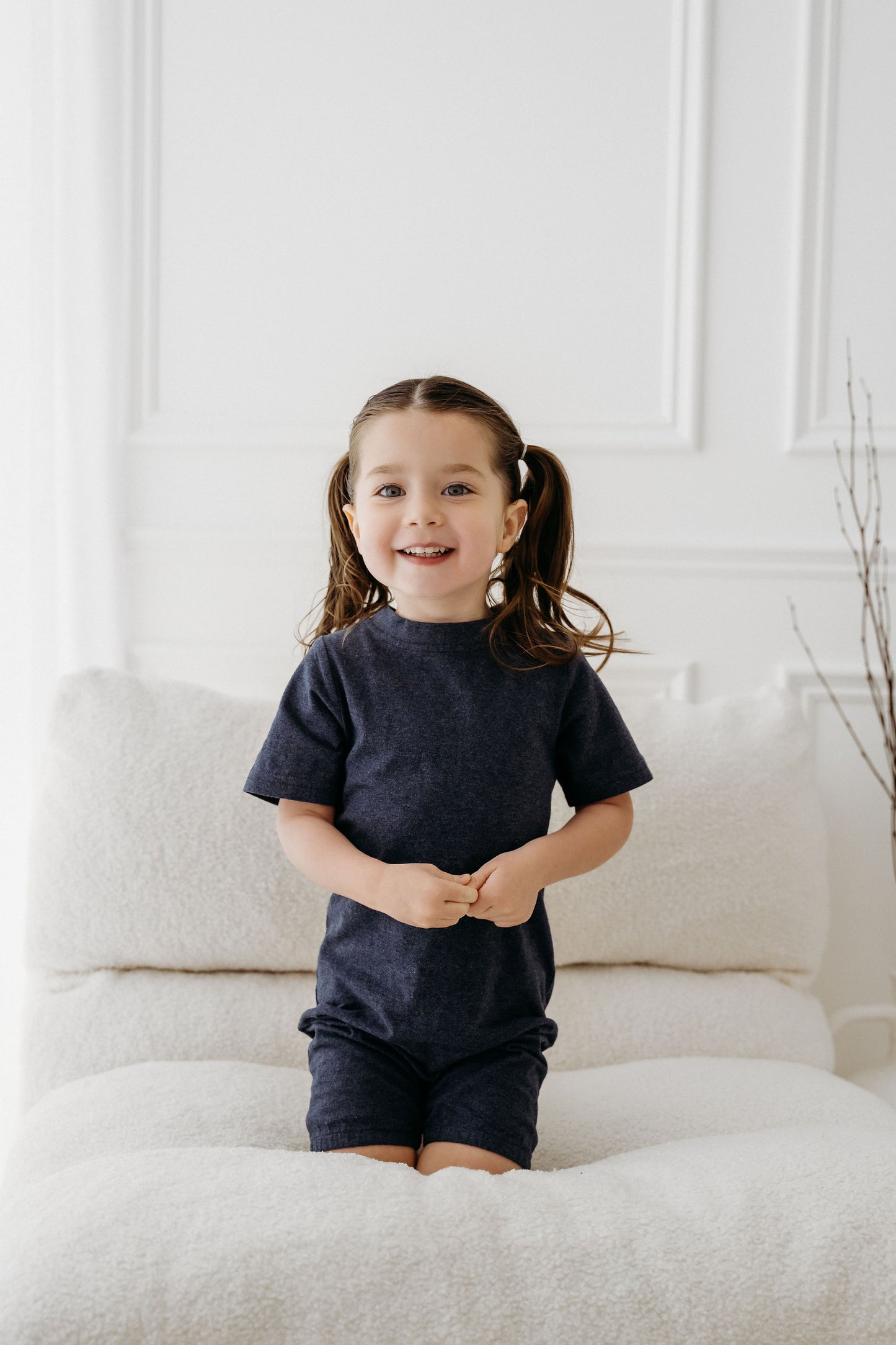Kids Navy Lightweight Organic Cotton Adaptive, Anti-Strip, Back-Zip Romper