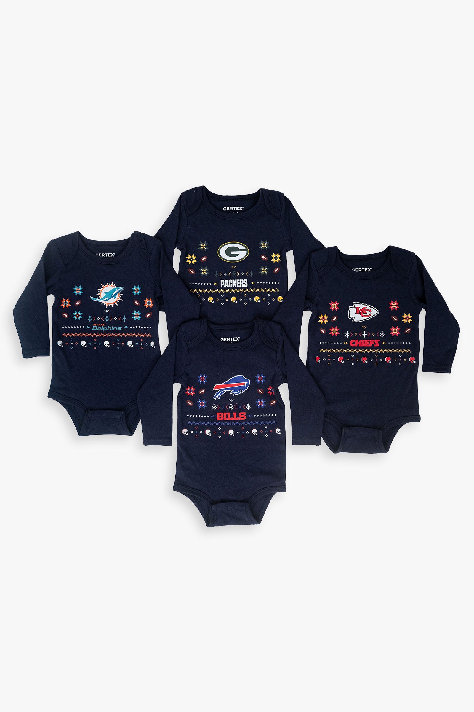 Gertex NFL Baby 100% Organic Ugly Holiday Long Sleeve Bodysuit