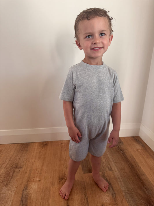 Kids Heather Grey Lightweight Organic Cotton Adaptive, Anti-Strip, Back-Zip Romper