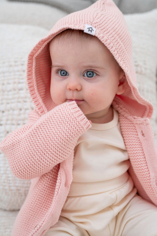 Baby Knit Cardigan with Hood - Misty Rose