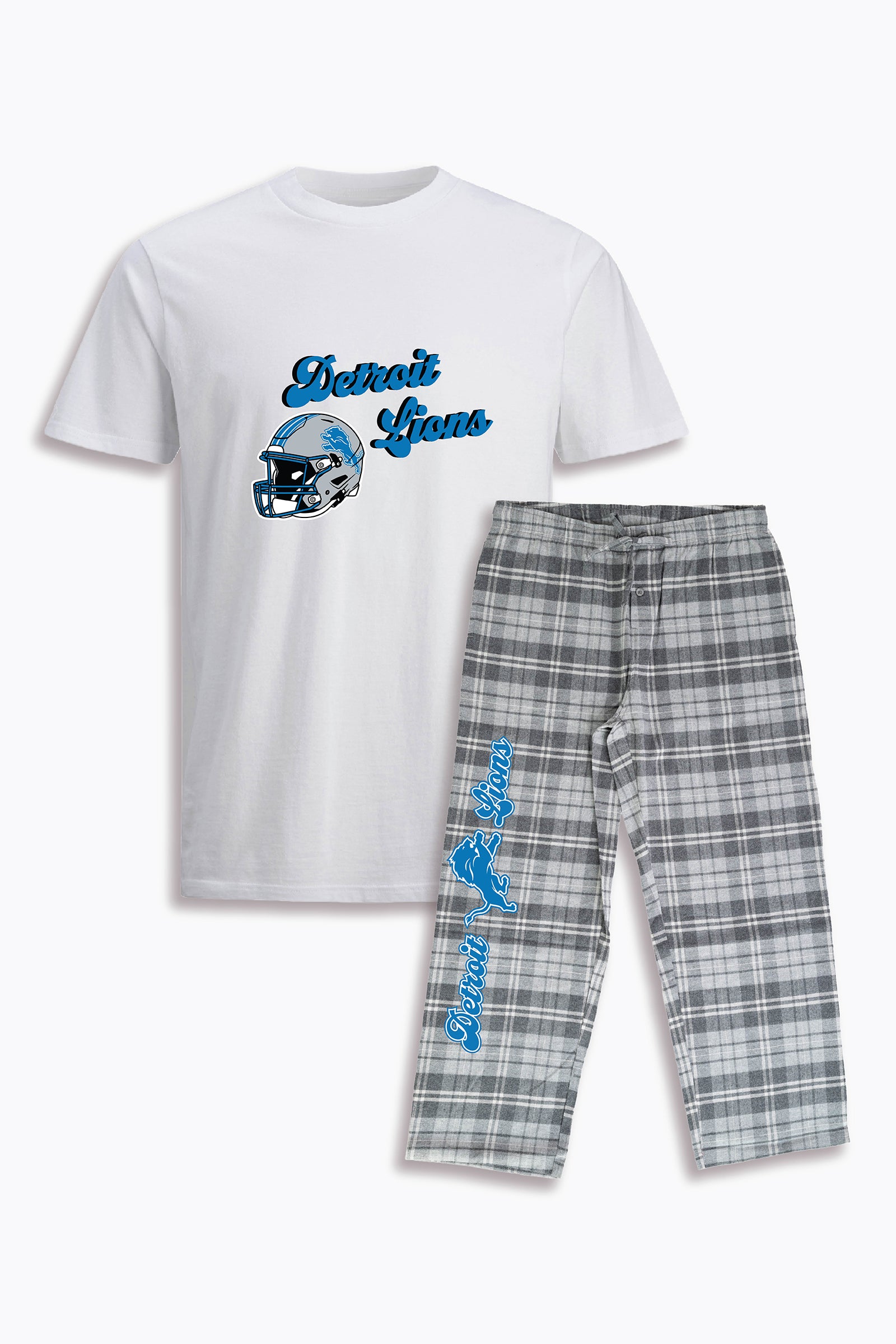 NFL Unisex Adult Pajama Set with Soft White Cotton T-Shirt & Light Grey Brushed Flannel Pants