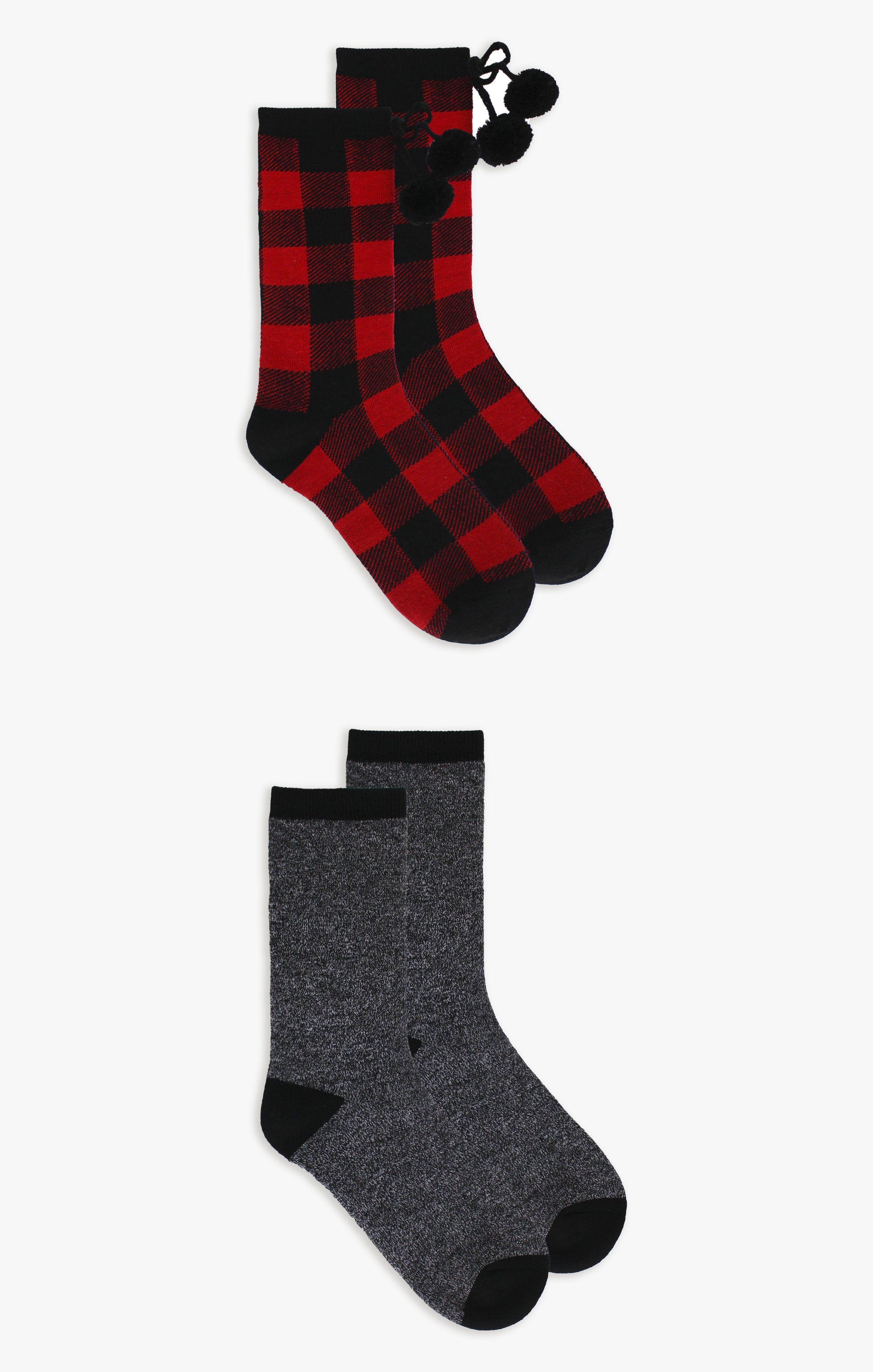 Great Northern Ladies 2 Pack Buffalo Plaid Socks with Pom-Pom