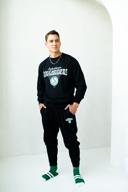 CFL Saskatchewan Roughriders Black Unisex Adult Matching French Terry Cotton Lounge Set