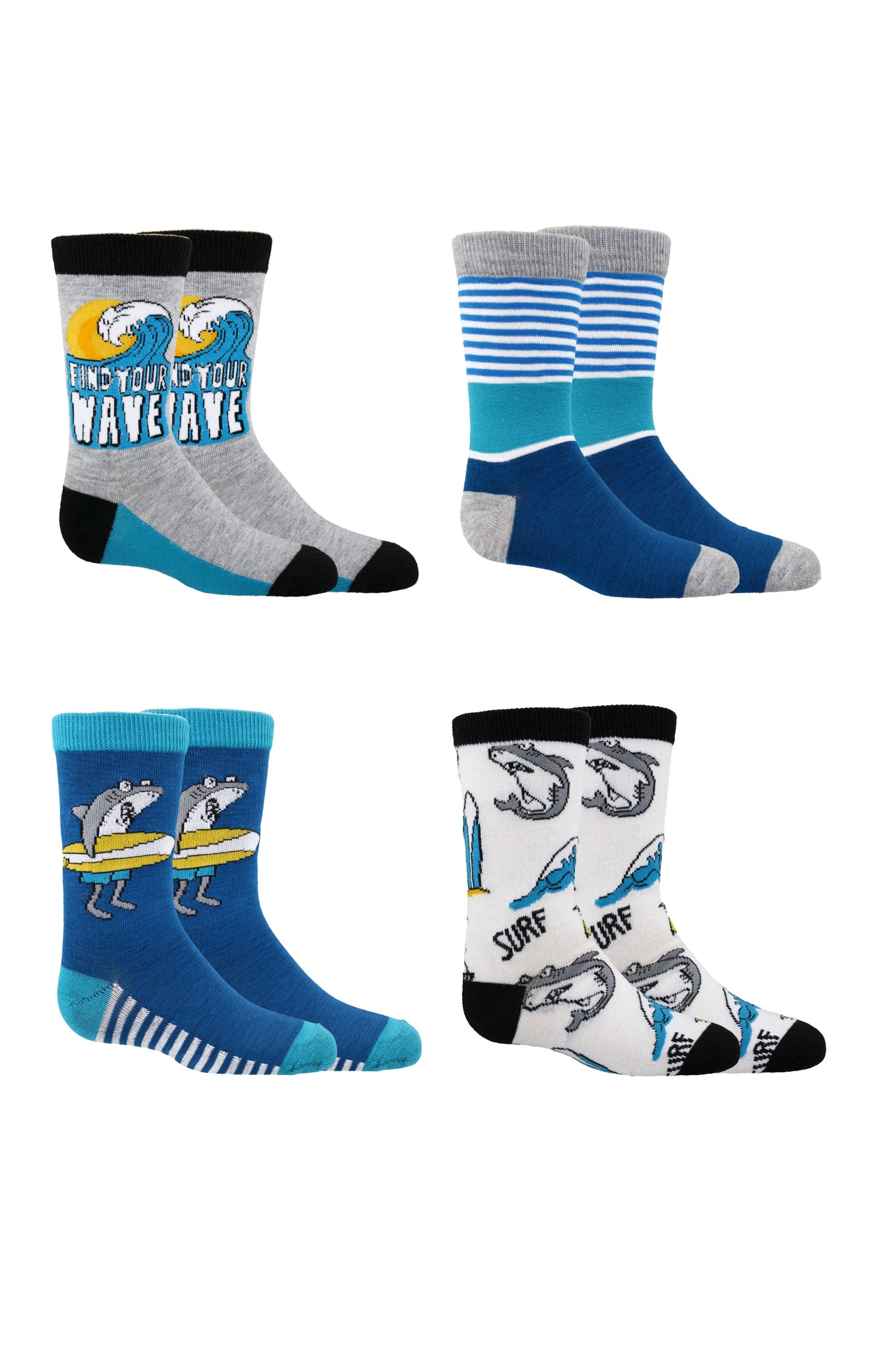 Kids Boys 4-Pack Fun Graphic Crew Socks Bundle