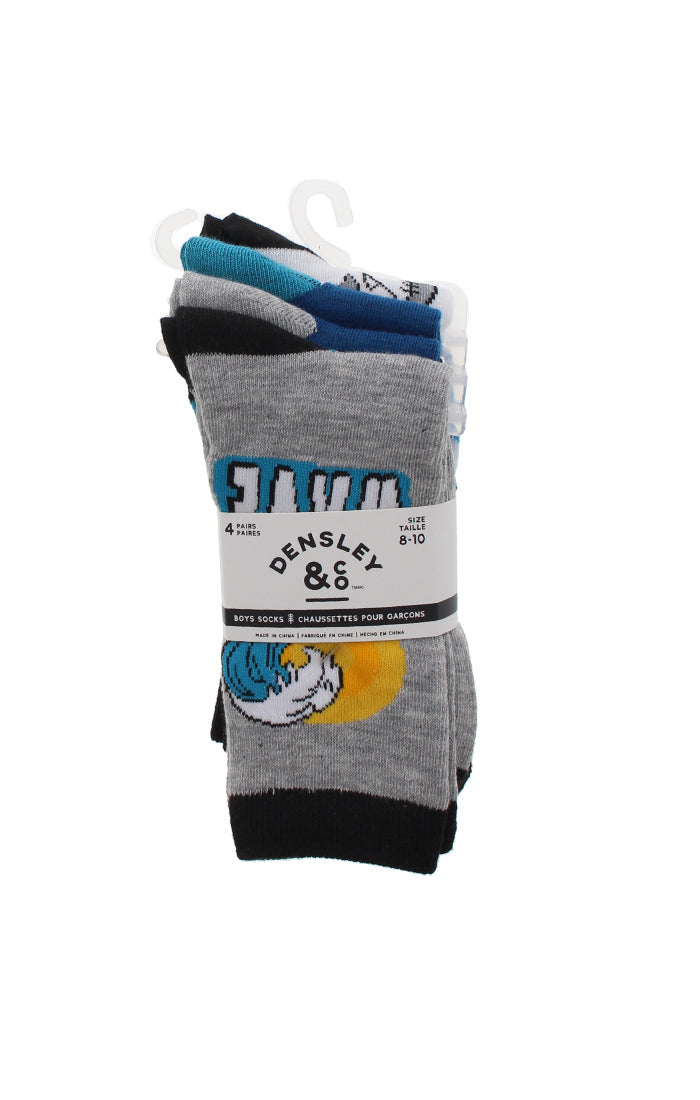 Kids Boys 4-Pack Fun Graphic Crew Socks Bundle