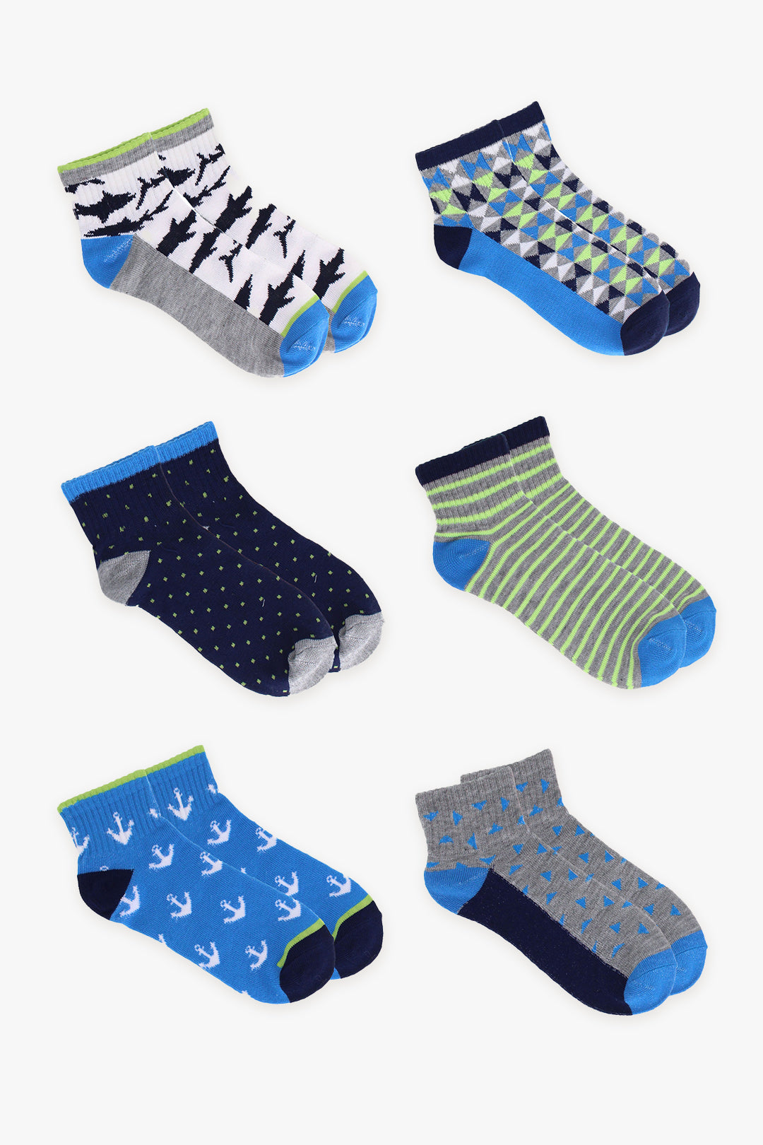 Kids Boys 6-Pack Fun Graphic No-Show Anklet Socks Bundle