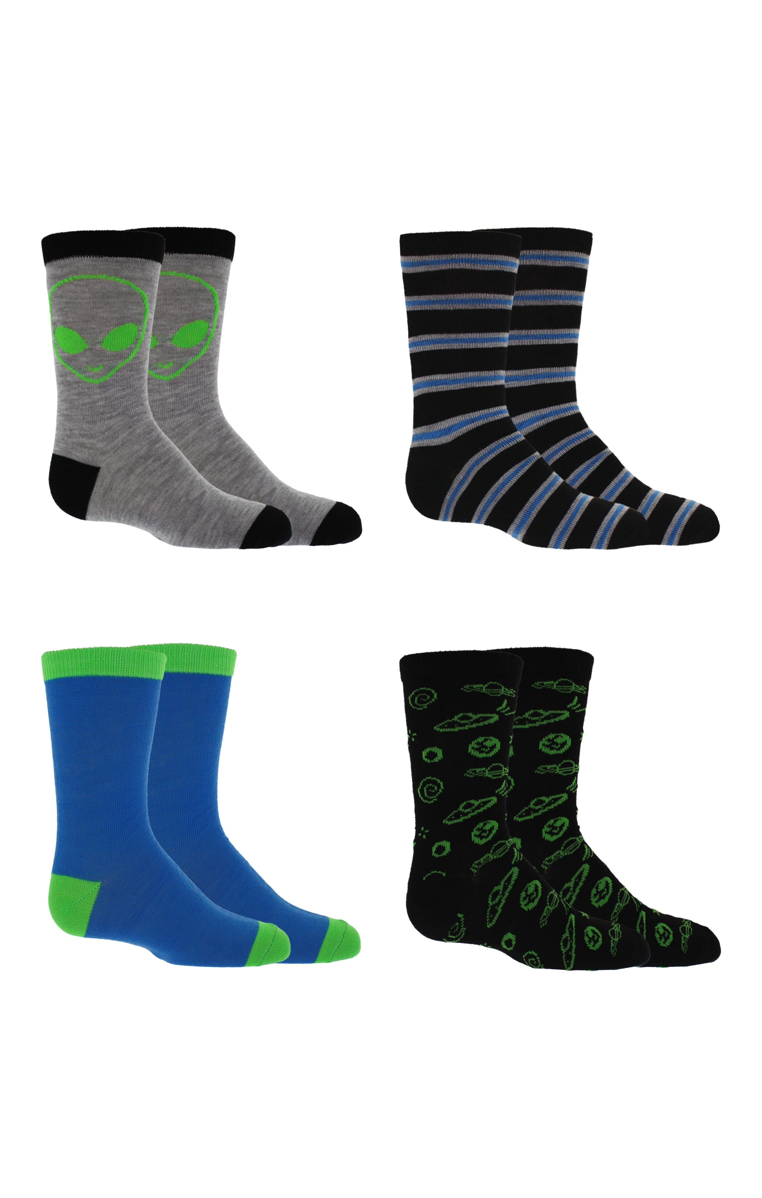 Kids Boys 4-Pack Fun Graphic Crew Socks Bundle