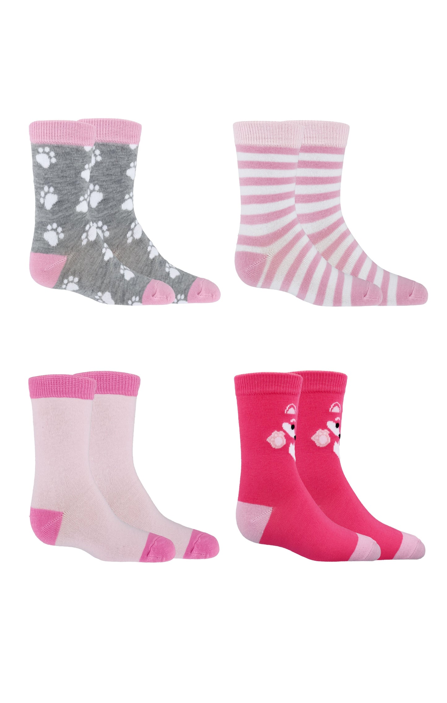 Kids Girls 4-Pack Fun Graphic Crew Socks Bundle