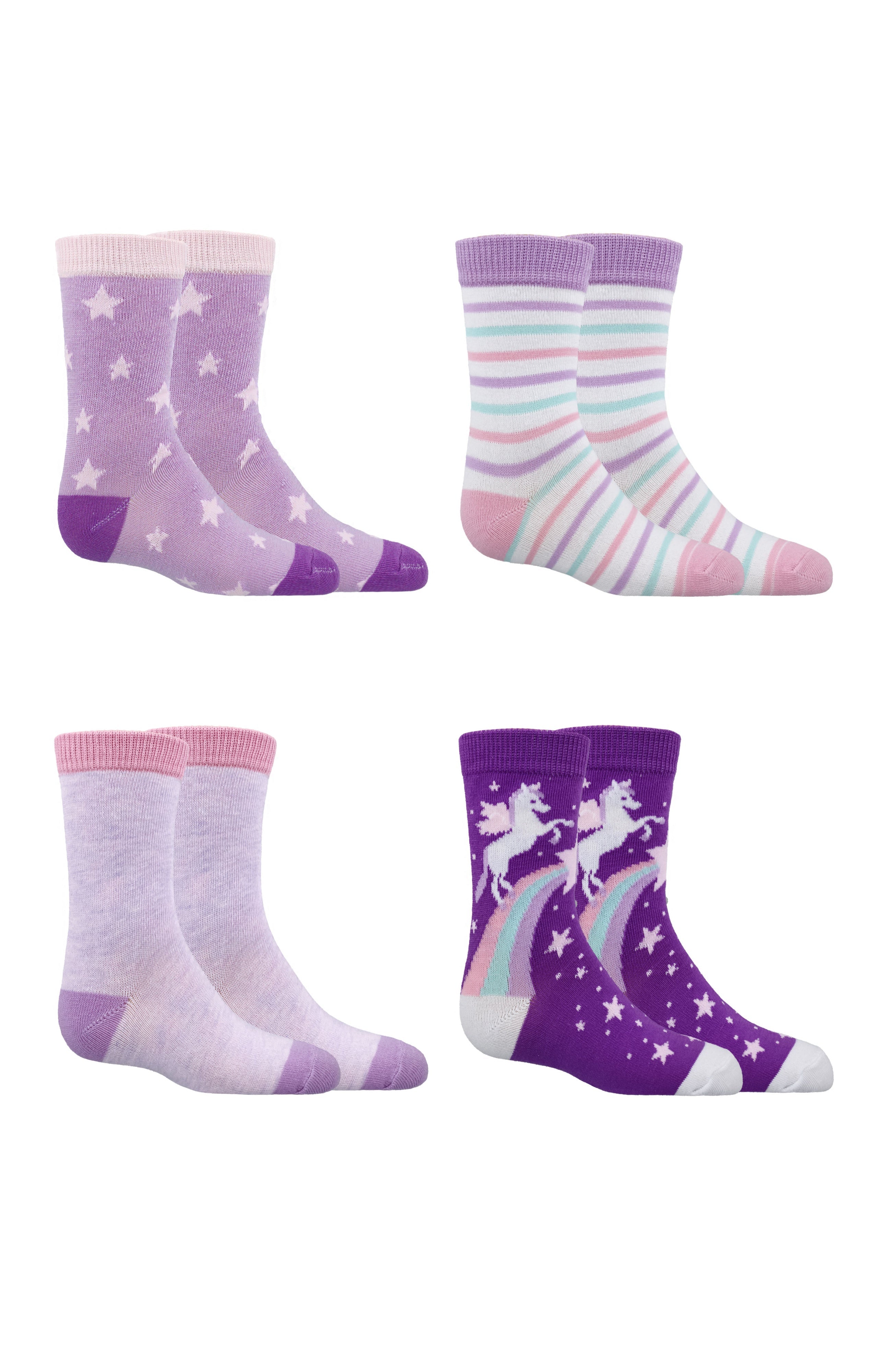 Kids Girls 4-Pack Fun Graphic Crew Socks Bundle