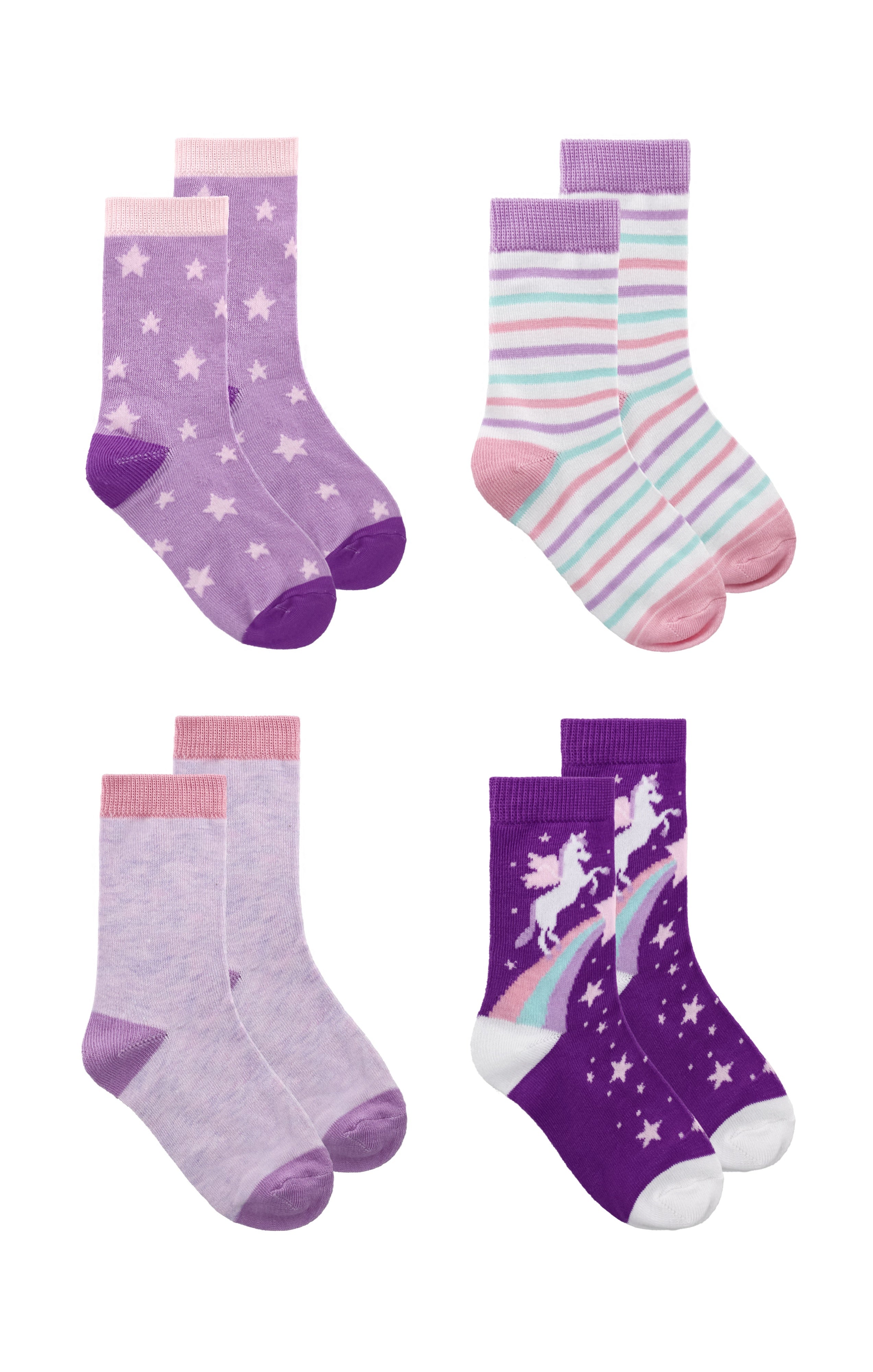 Kids Girls 4-Pack Fun Graphic Crew Socks Bundle