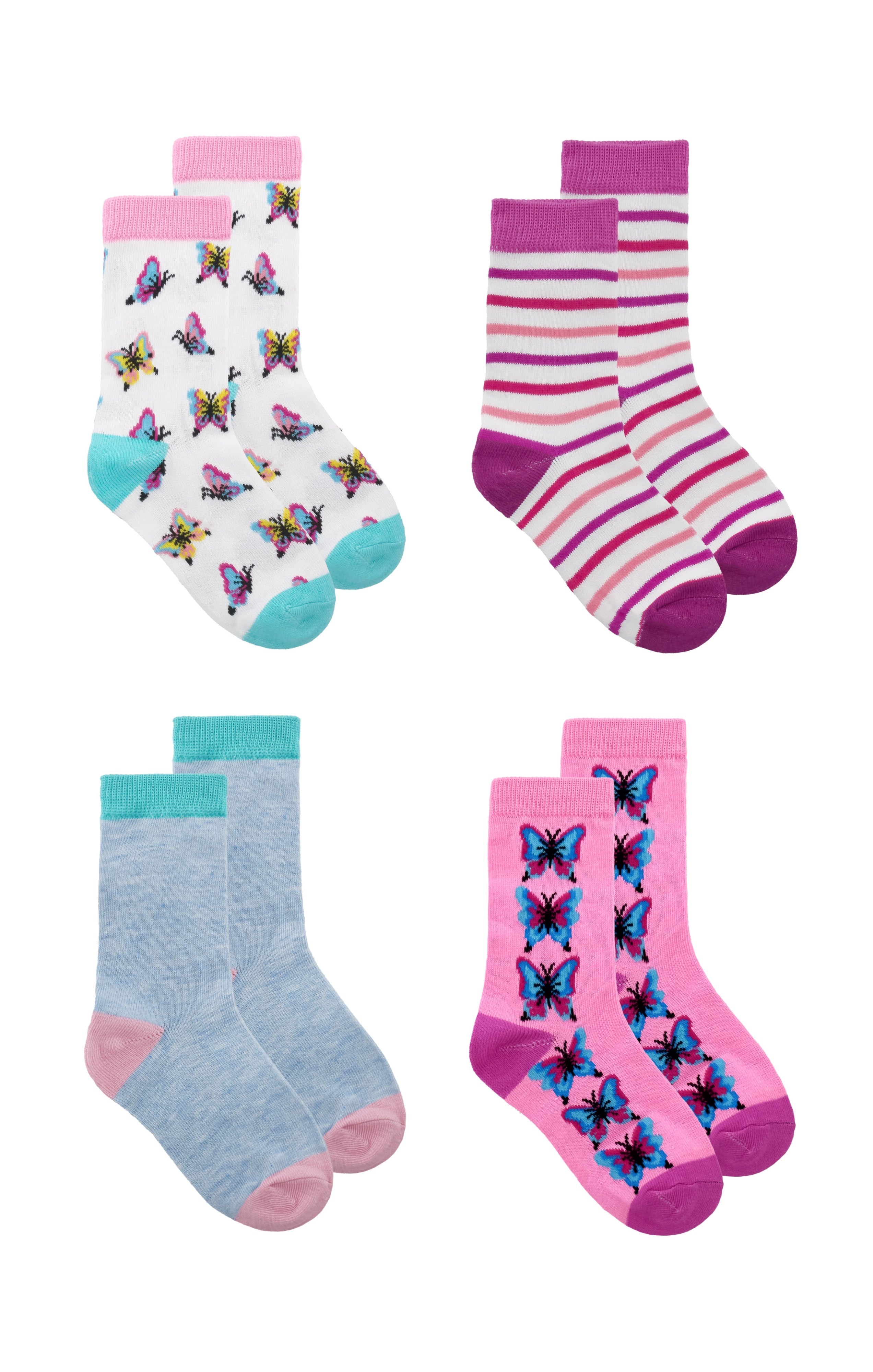 Kids Girls 4-Pack Fun Graphic Crew Socks Bundle