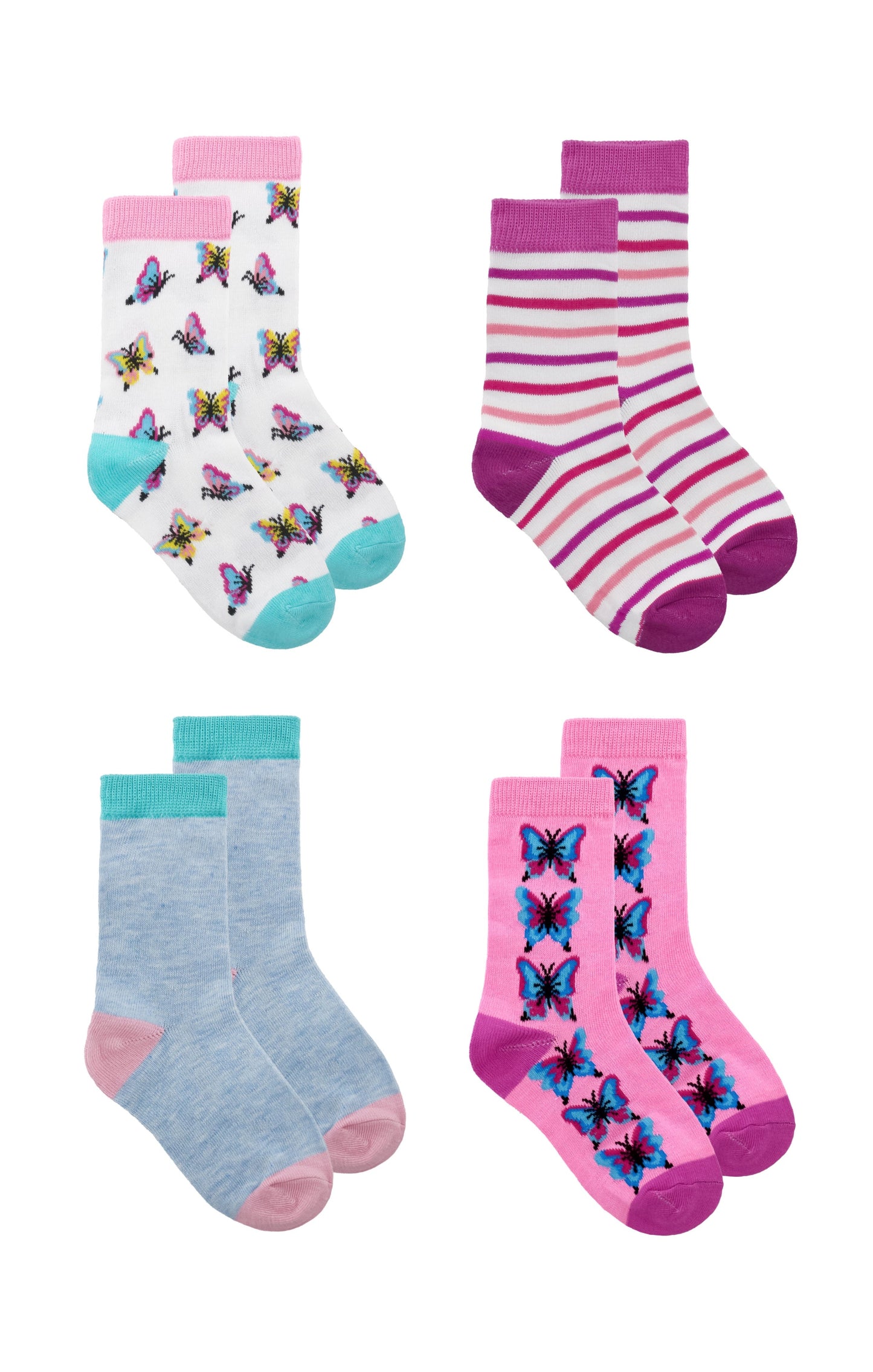 Kids Girls 4-Pack Fun Graphic Crew Socks Bundle