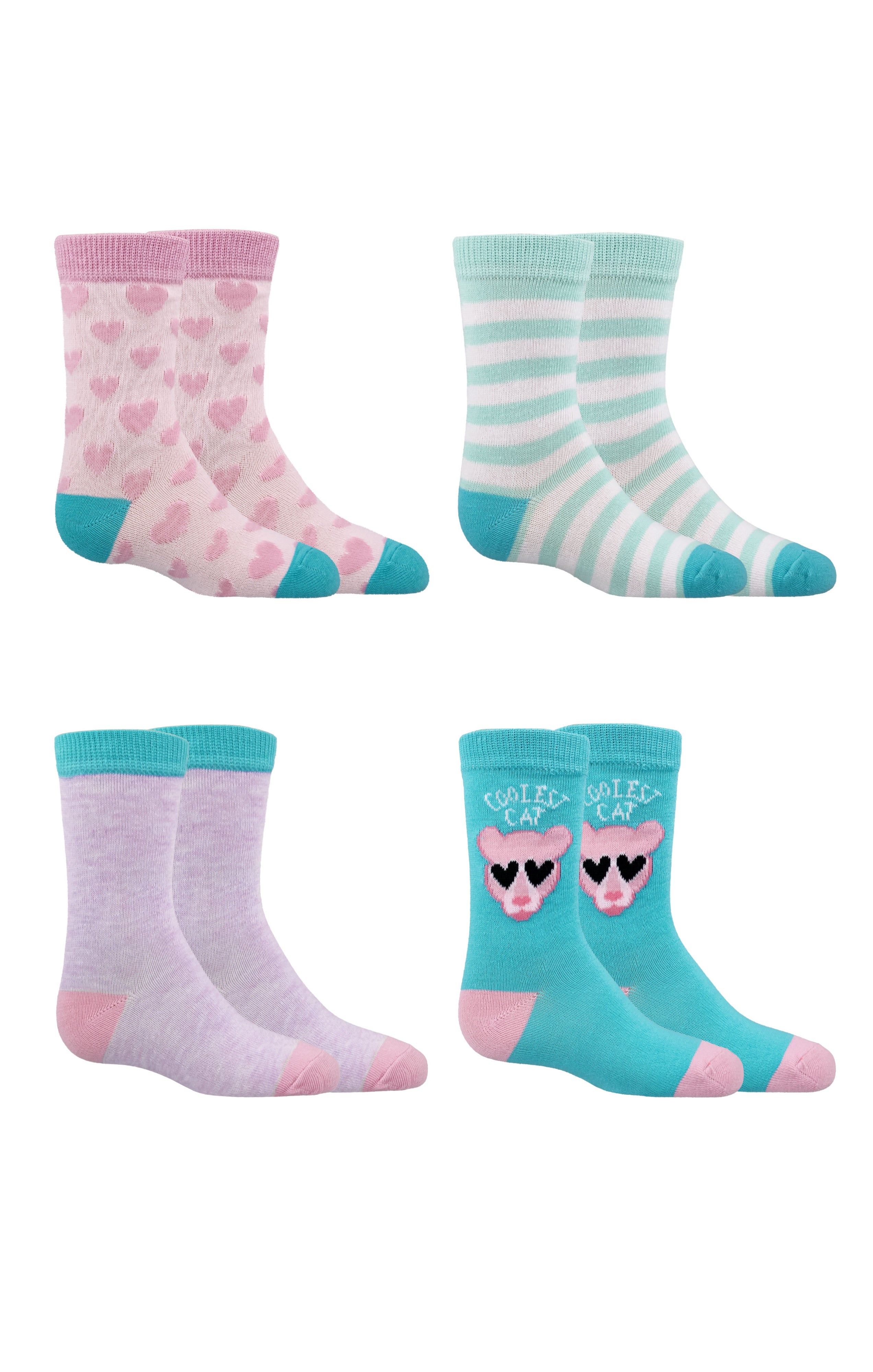 Kids Girls 4-Pack Fun Graphic Crew Socks Bundle