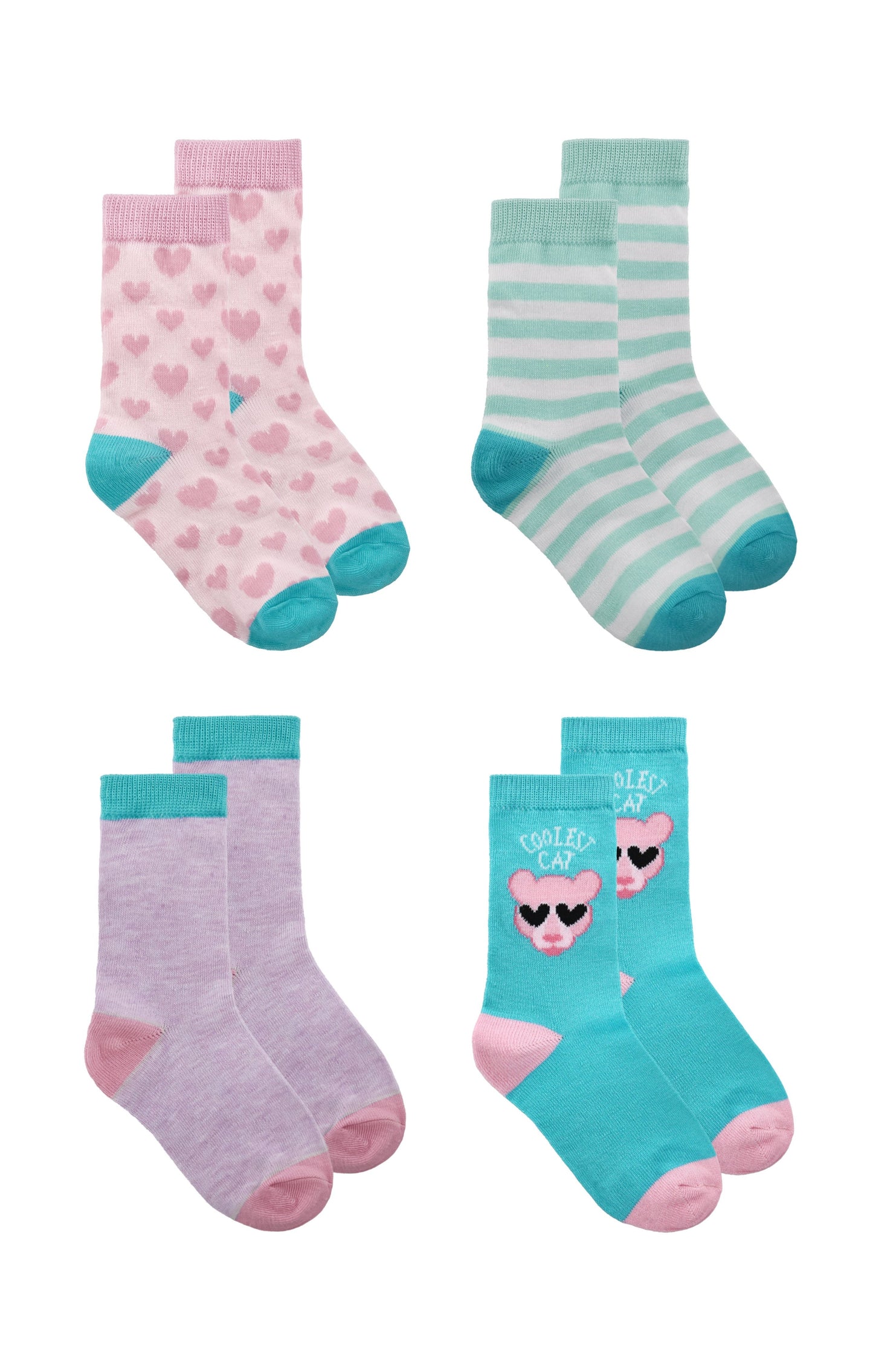 Kids Girls 4-Pack Fun Graphic Crew Socks Bundle