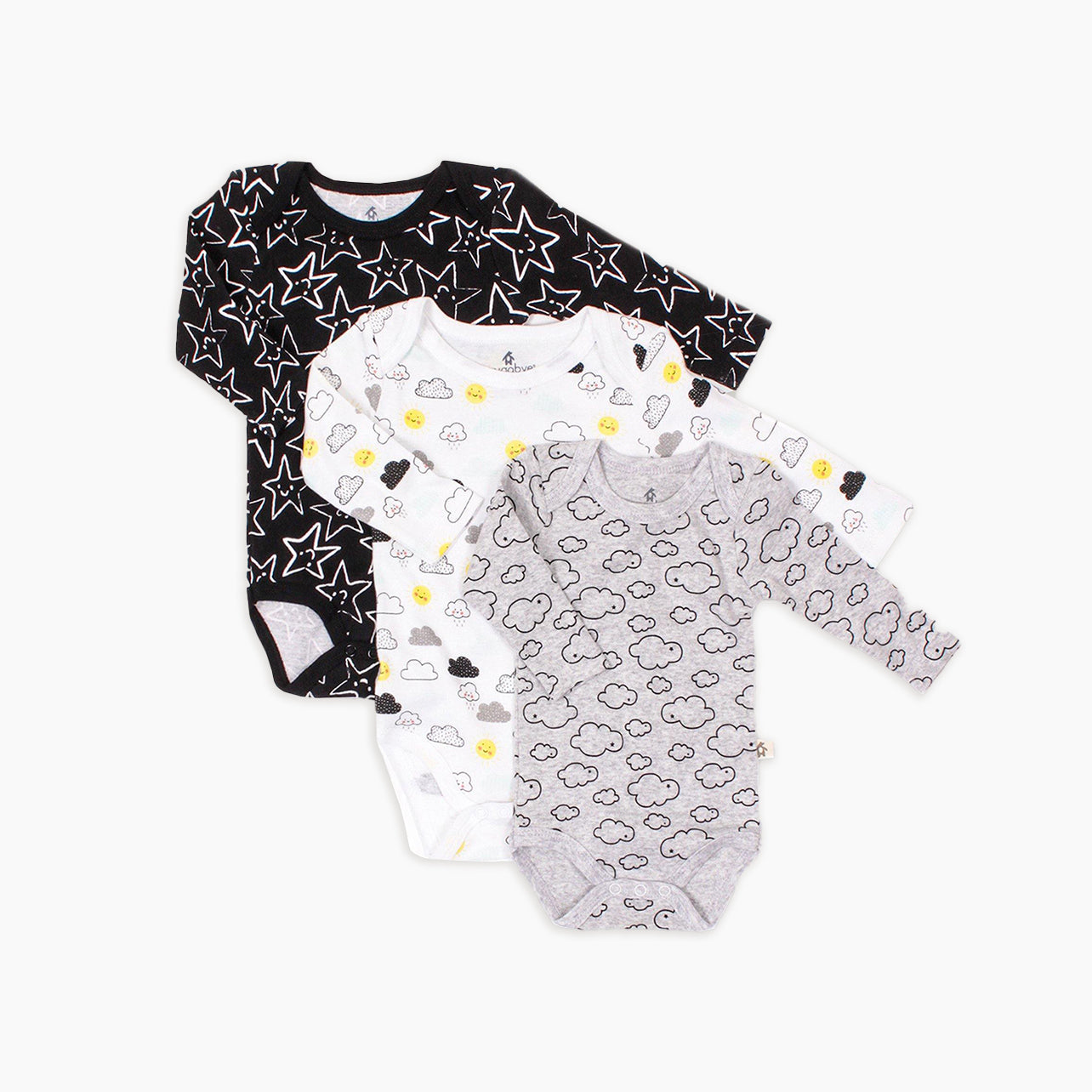 Snugabye Black&White 3 Pack Long Sleeve Bodysuit